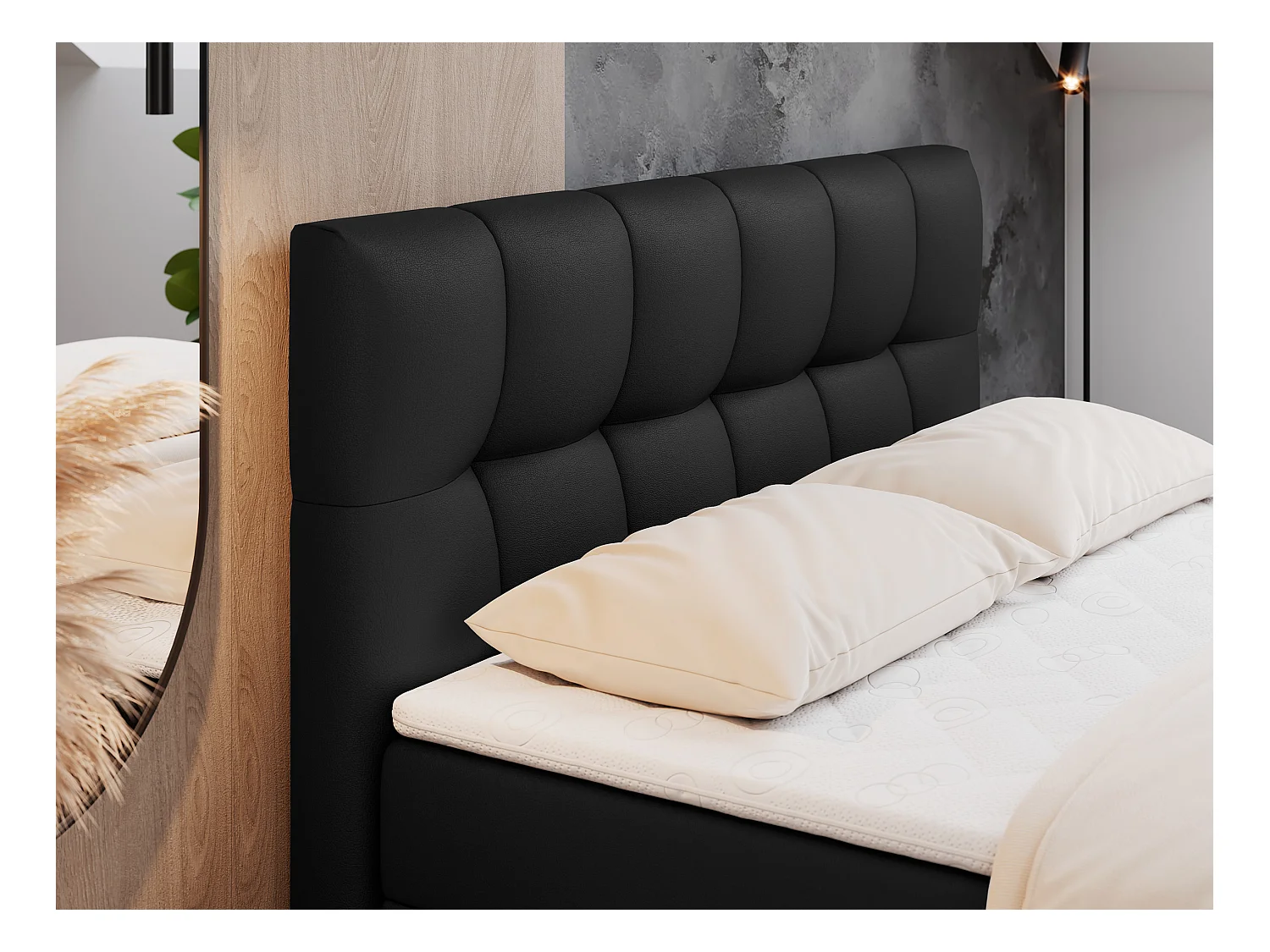 Boxspringbett RICO, Doppelbett mit Matratze, zwei Bettkästen, Bett mit Kopfteil - 140x200 cm - H3 - Schwarz Kunstleder