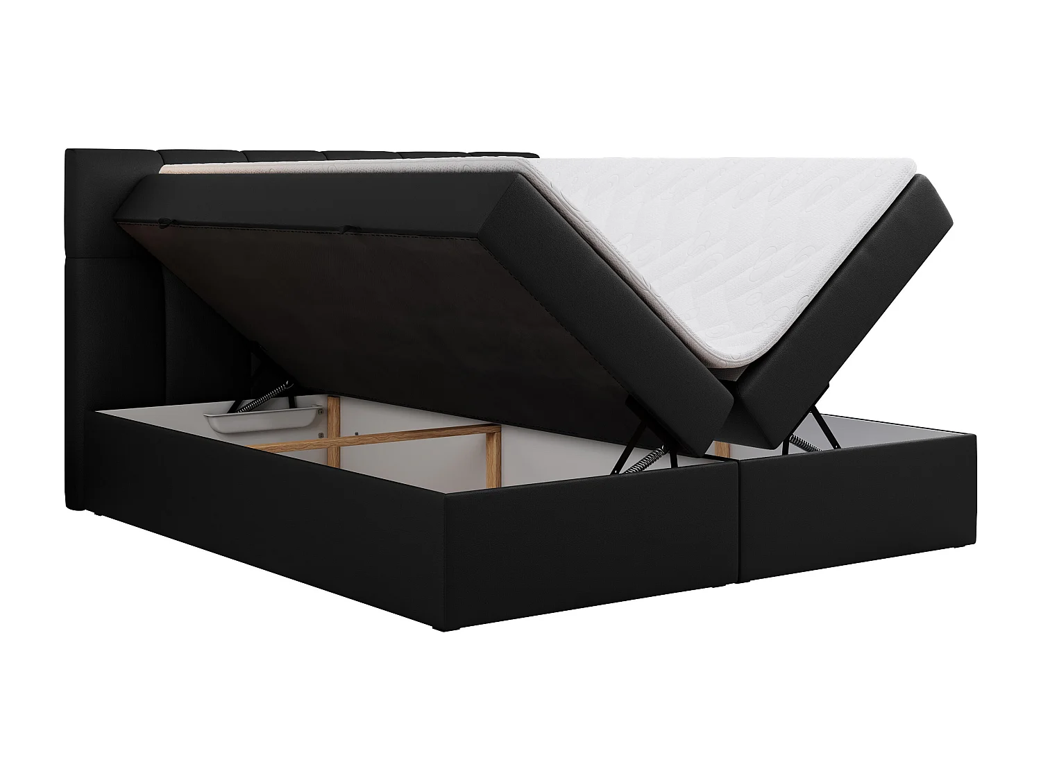 Boxspringbett RICO, Doppelbett mit Matratze, zwei Bettkästen, Bett mit Kopfteil - 140x200 cm - H3 - Schwarz Kunstleder