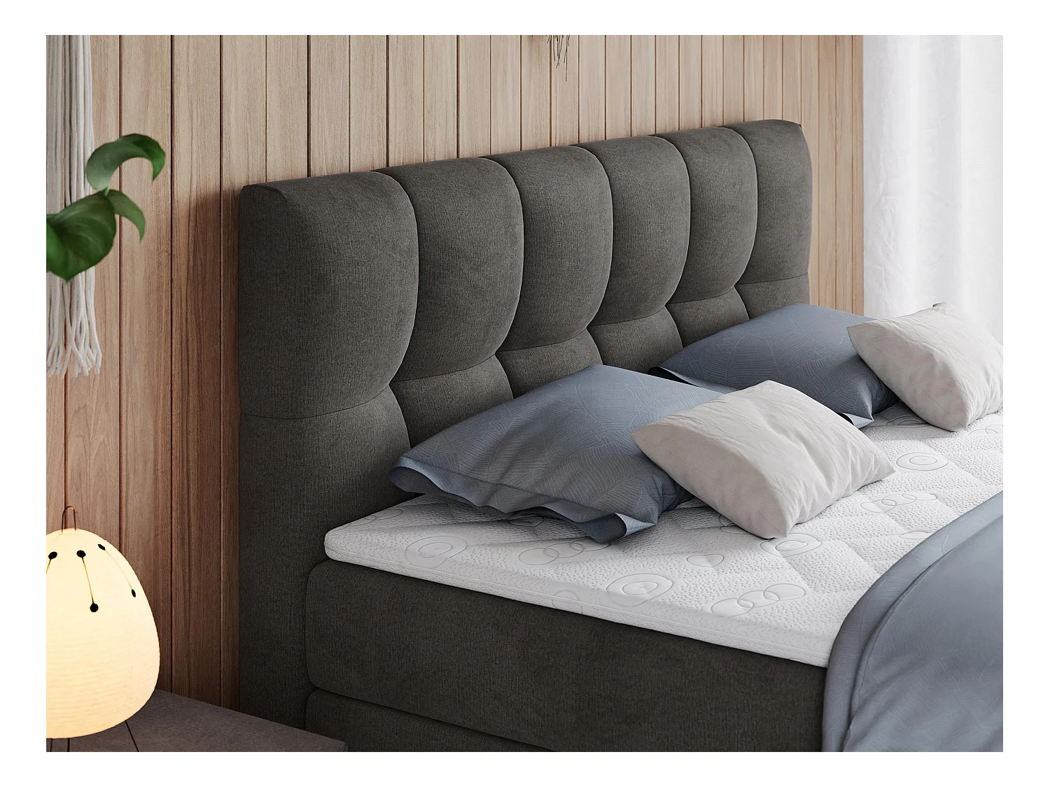 Boxspringbett ALVIN KING, mit zwei Multipocket-Matratzen, Bettkästen, genähtes Kopfteil - 120x200 cm - H3 - Dunkelgrau Velvet