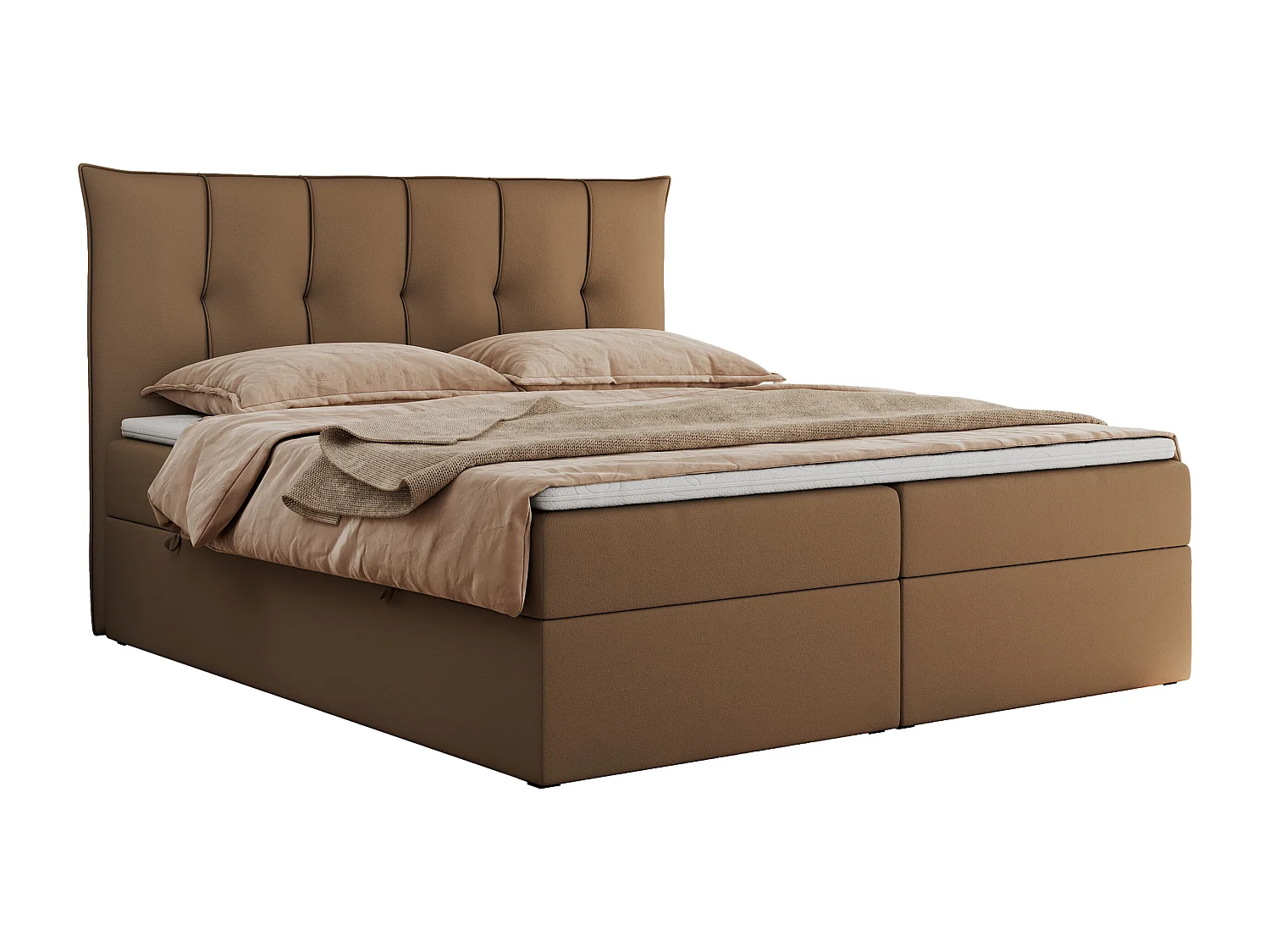 Boxspringbett PREMIUM 10 mit Multipocket-Matratze, gesteppte Kopfstütze, zwei Bettkästen - 180x200 cm - H3 - Braun Kunstleder