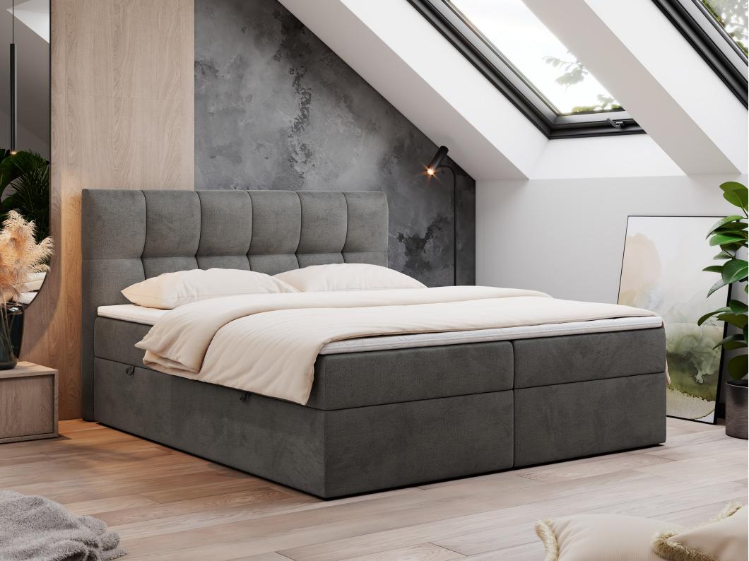 Boxspringbett RICO, Doppelbett mit Matratze, zwei Bettkästen, Bett mit Kopfteil - 120x200 cm - H3 - Dunkelgrau Velvet