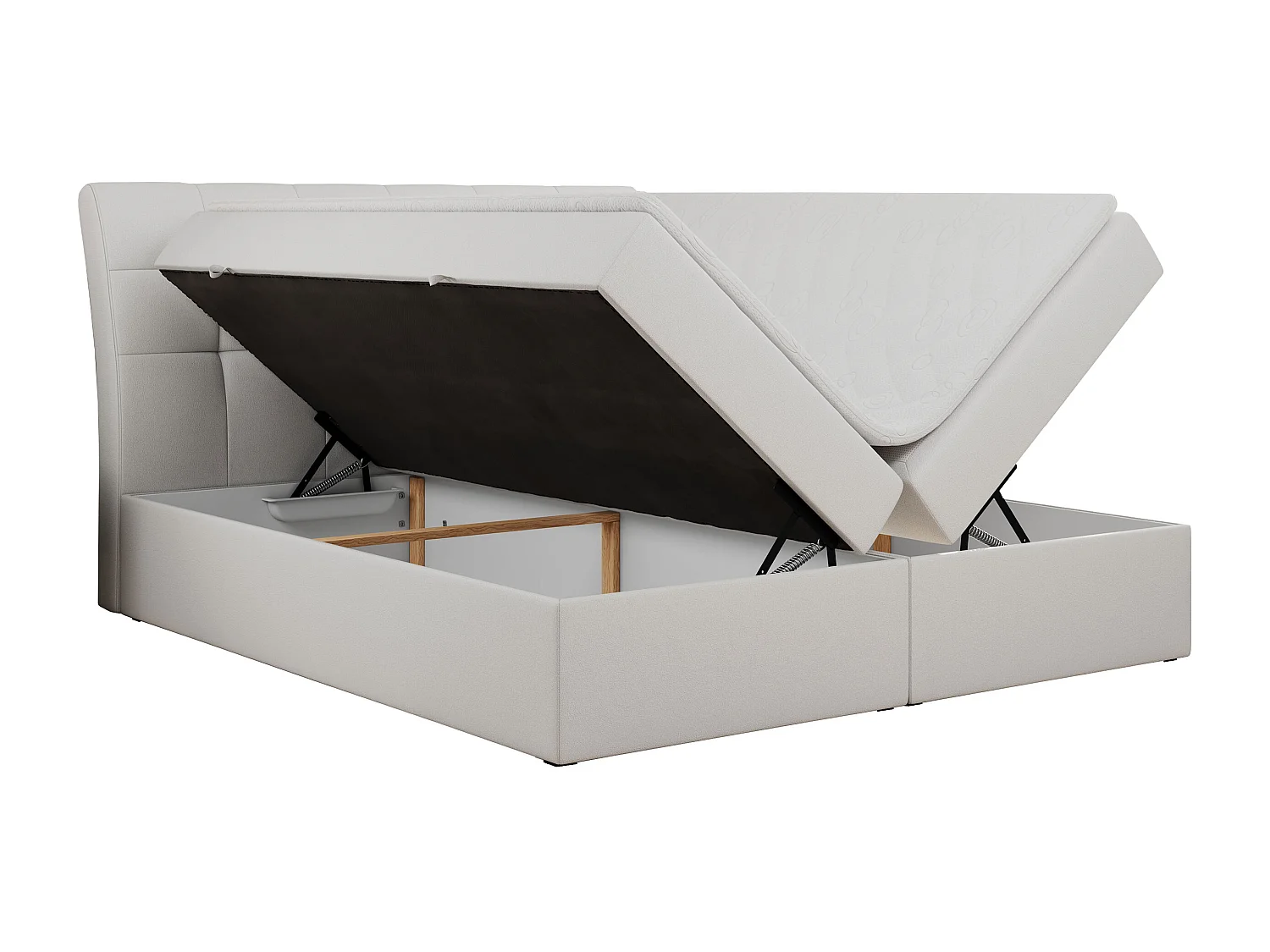 Boxspringbett DIEGOS mit Stauraum, gestepptem Kopfteil, Multipocket-Matratze - 180x200 cm - H3 - Weiß Kunstleder