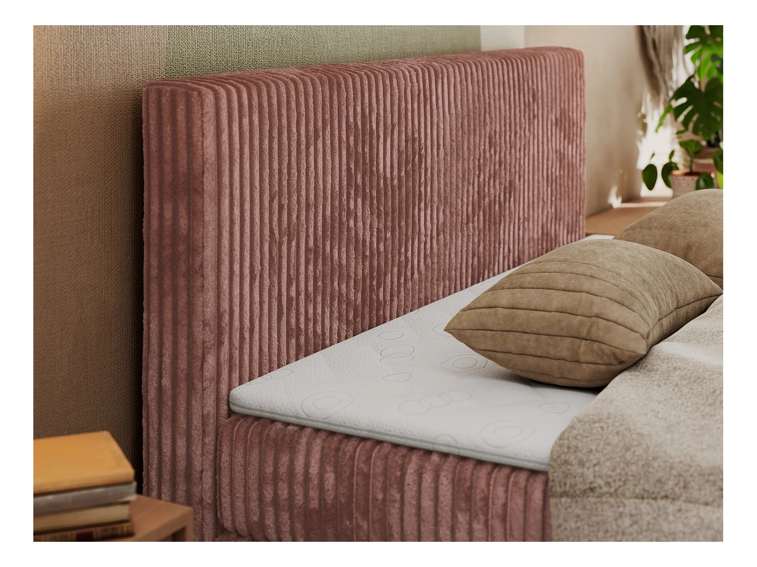 Boxspringbett TILIANO KING DUO, mit zwei Bettkästen, Cord Bett Multipocket-Matratze - 180x200 cm - H4 - Rosa Cord