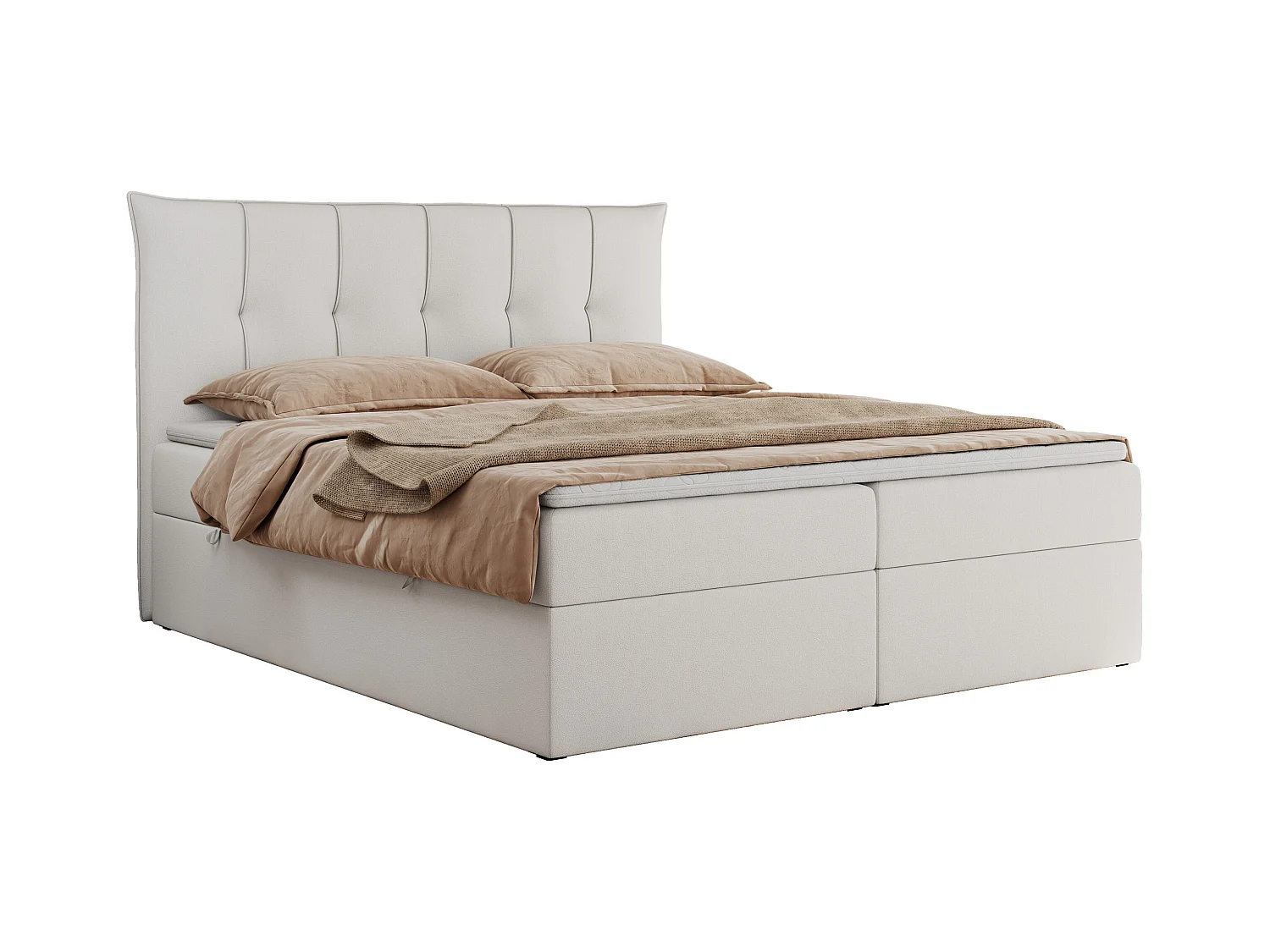 Boxspringbett PREMIUM 10 mit Multipocket-Matratze, gesteppte Kopfstütze, zwei Bettkästen - 160x200 cm - H3 - Weiß Kunstleder