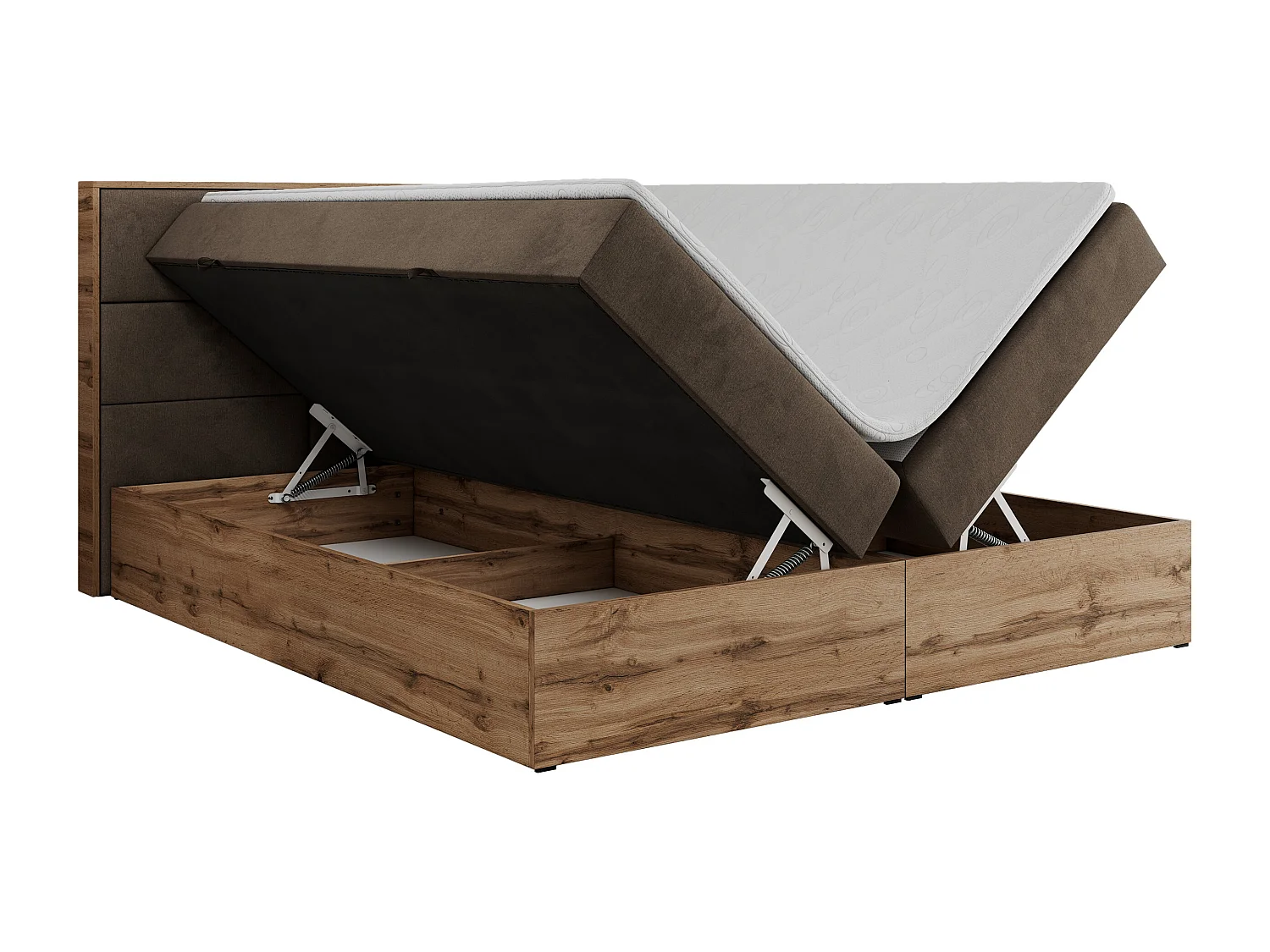 Boxspringbett ALBERO 2 mit Topper und Multipocket-Matratze, Stauraum, Holzrahmen - 200x200 cm - H4 - Braun Velvet