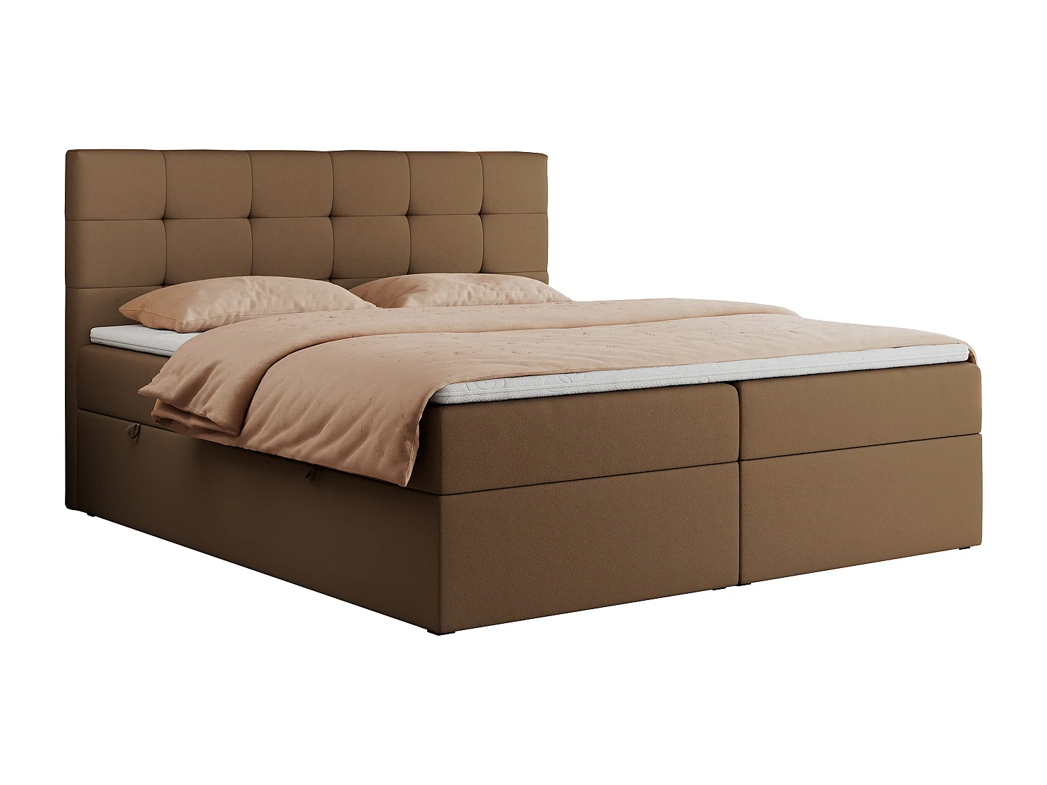Boxspringbett CENTOS mit gestepptem Kopfteil, Multipocket-Matratze, Doppelbett mit Stauraum - 120x200 cm - H3 - Braun Kunstleder
