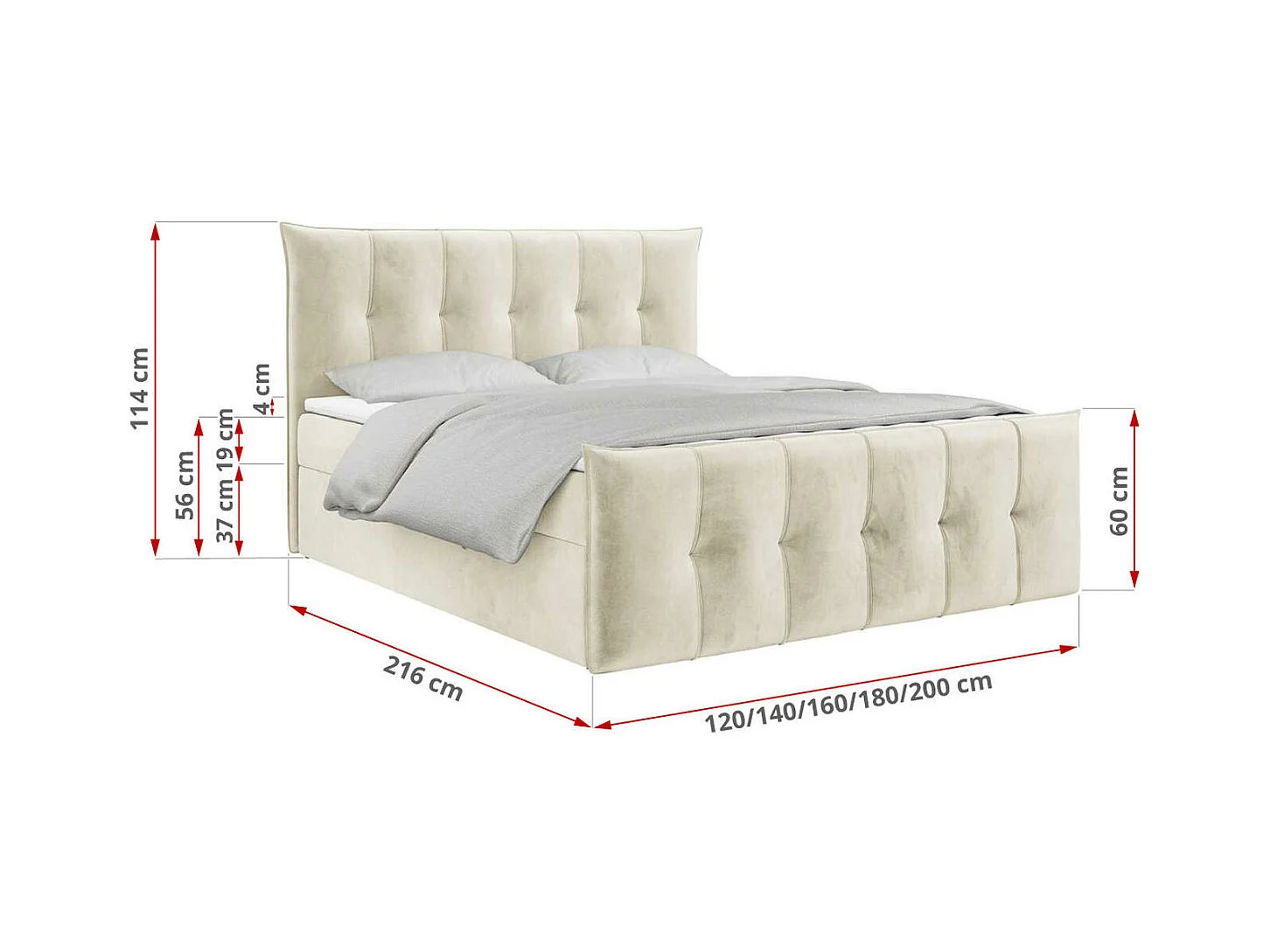 Boxspringbett PREMIUM 11 mit Stauraum, gestepptem Kopfteil, Multipocket-Matratze und Topper - 140x200 cm - H3 - Beige Velvet