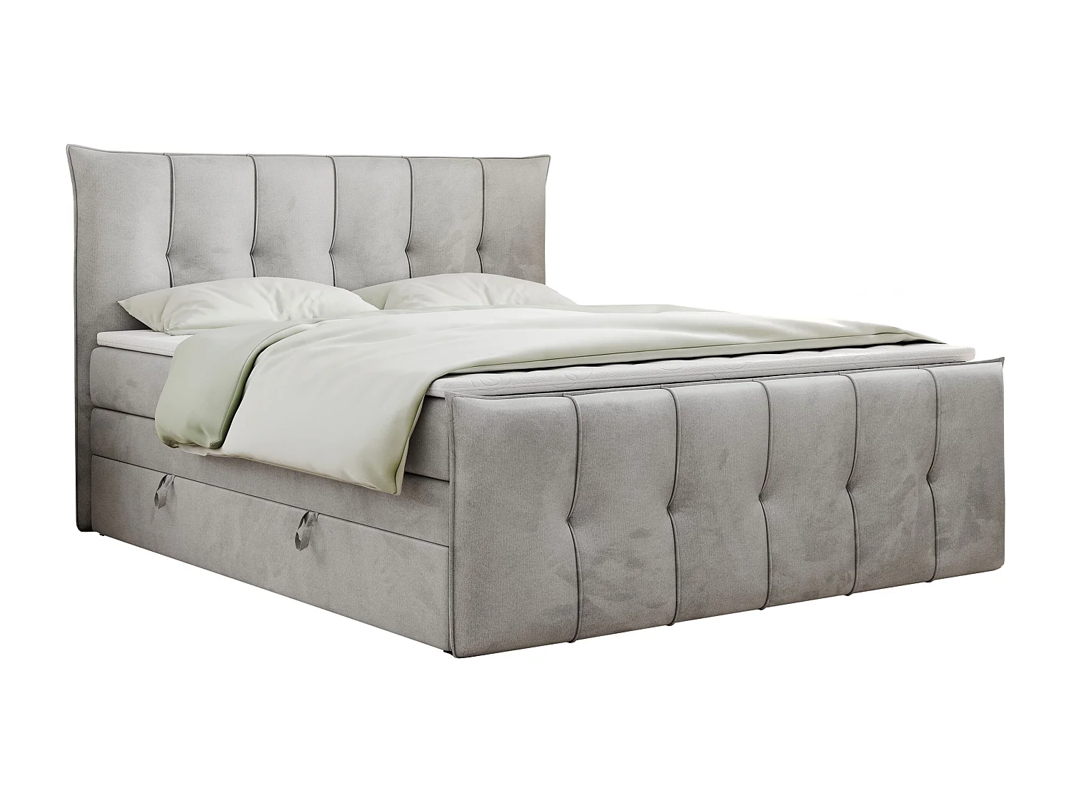 Boxspringbett PREMIUM 11 KING mit Stauraum, gestepptes Kopfteil, zwei Multipocket-Matratzen - 140x200 cm - H4 - Hellgrau Velvet