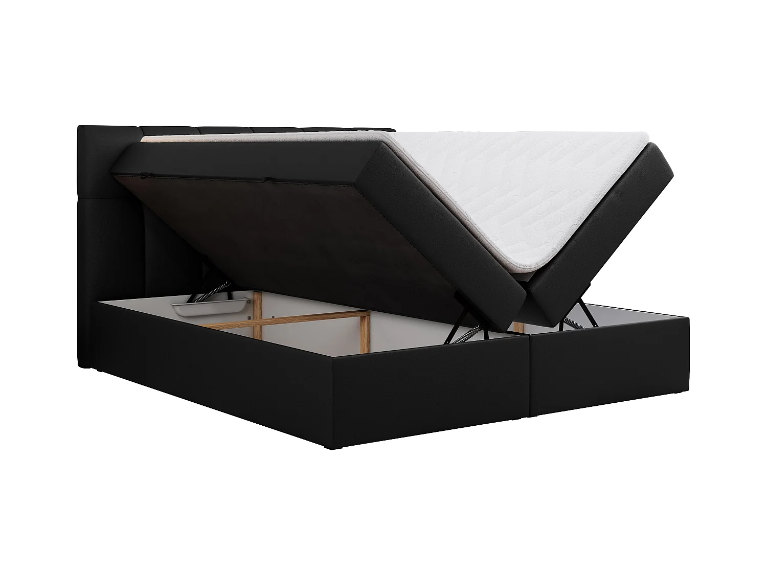 Boxspringbett RICO, Doppelbett mit Matratze, zwei Bettkästen, Bett mit Kopfteil - 120x200 cm - H4 - Schwarz Kunstleder