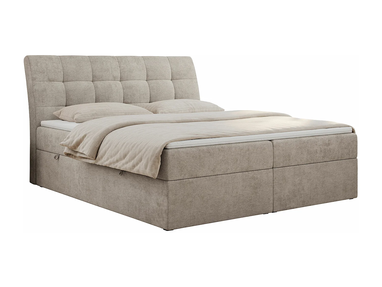 Boxspringbett DIEGOS mit Stauraum, gestepptem Kopfteil, Multipocket-Matratze - 160x200 cm - H3 - Beige Strukture