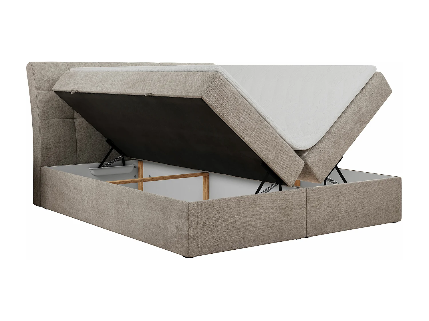 Boxspringbett DIEGOS mit Stauraum, gestepptem Kopfteil, Multipocket-Matratze - 160x200 cm - H3 - Beige Strukture