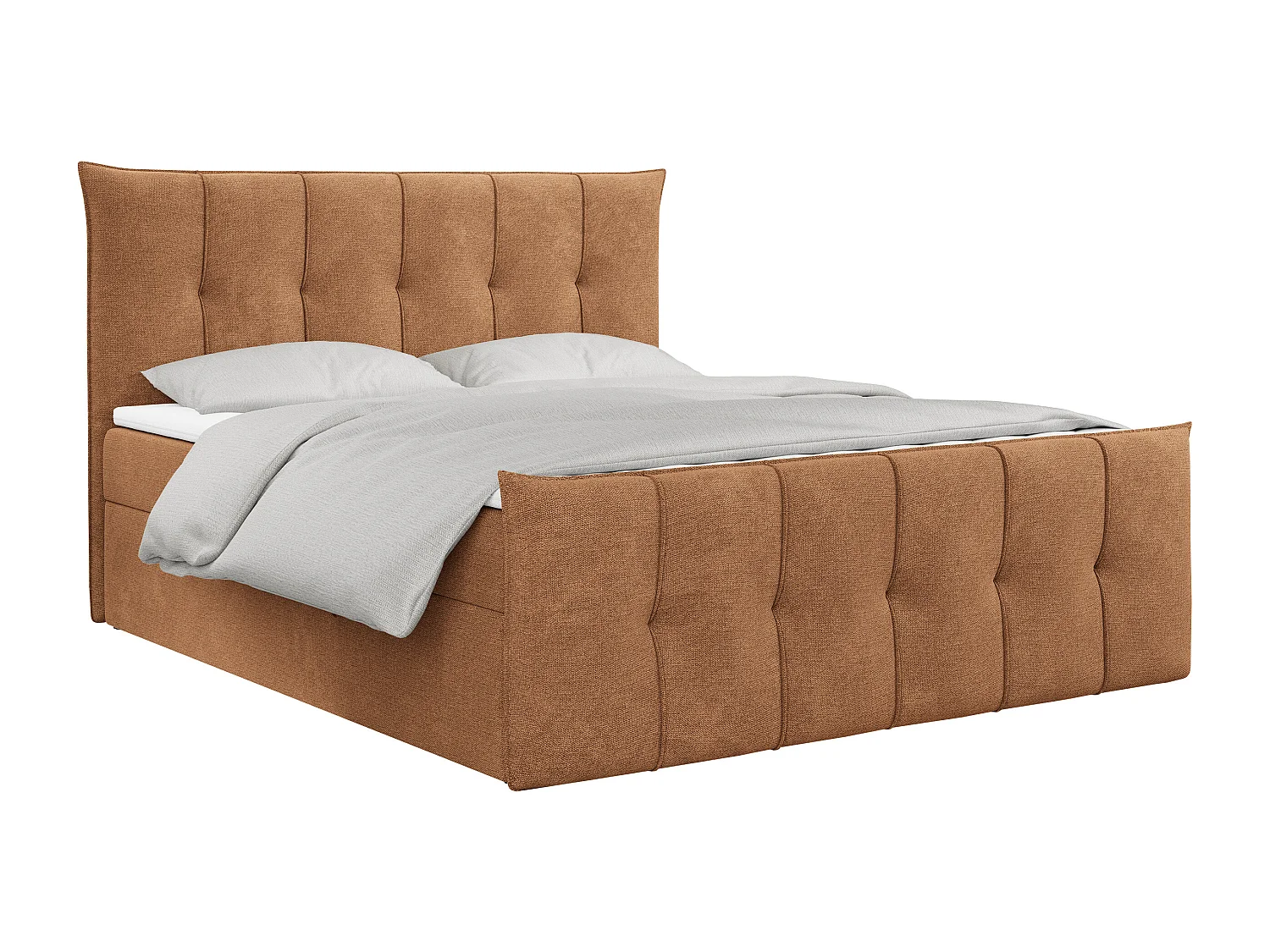 Boxspringbett PREMIUM 11 mit Stauraum, gestepptem Kopfteil, Multipocket-Matratze und Topper - 180x200 cm - H3 - Orange Strukture