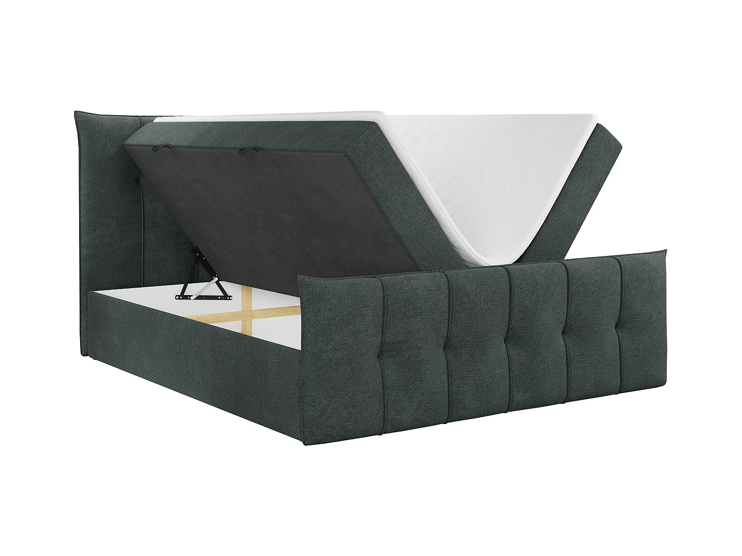 Boxspringbett PREMIUM 11 mit Stauraum, gestepptem Kopfteil, Multipocket-Matratze und Topper - 200x200 cm - H3 - Dunkelgrau Strukture