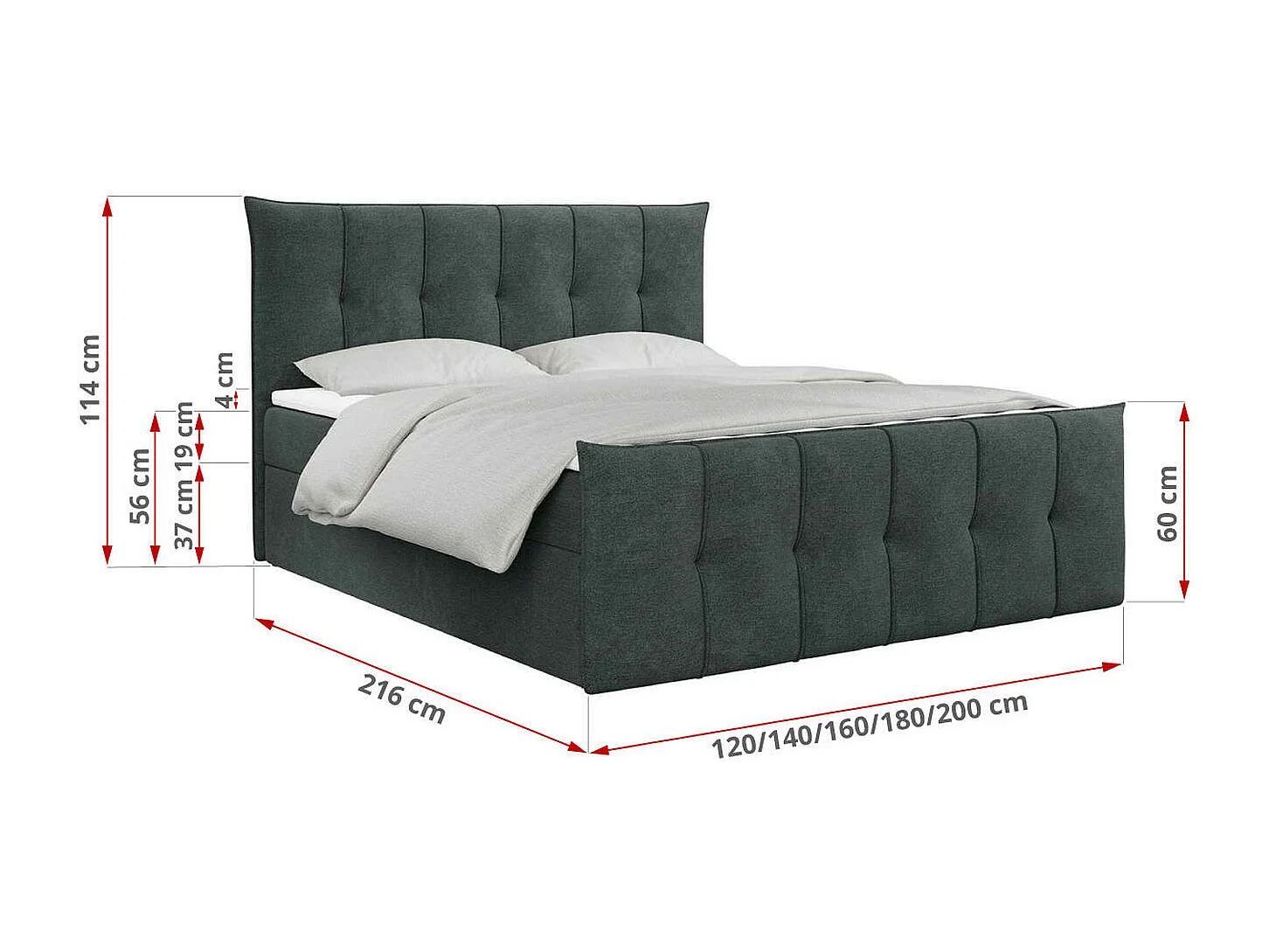 Boxspringbett PREMIUM 11 mit Stauraum, gestepptem Kopfteil, Multipocket-Matratze und Topper - 200x200 cm - H3 - Dunkelgrau Strukture