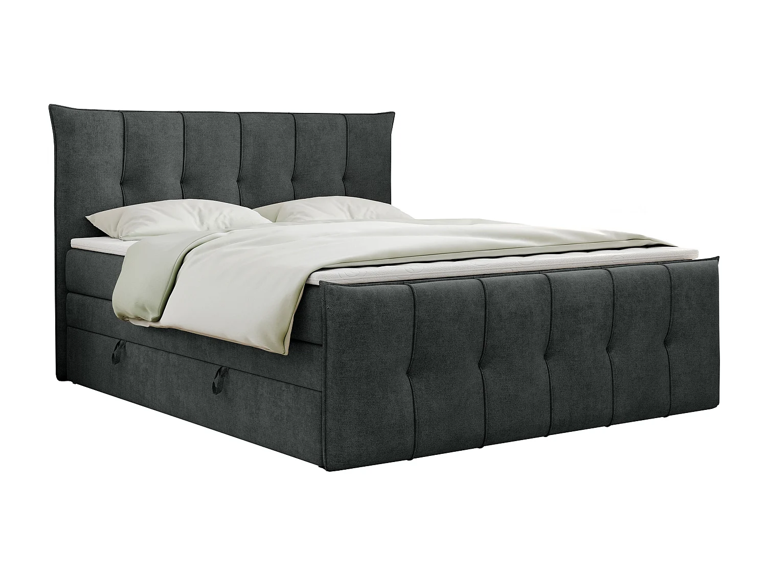 Boxspringbett PREMIUM 11 KING mit Stauraum, gestepptes Kopfteil, zwei Multipocket-Matratzen - 200x200 cm - H4 - Dunkelgrau Strukture