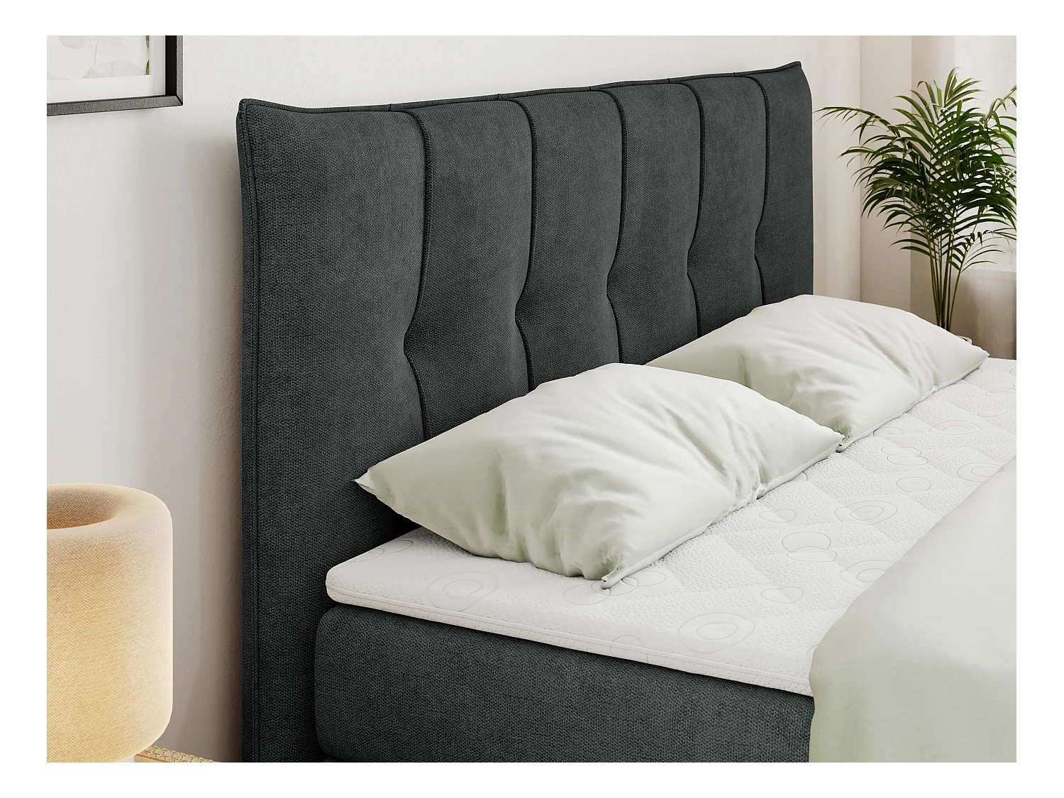 Boxspringbett PREMIUM 11 KING mit Stauraum, gestepptes Kopfteil, zwei Multipocket-Matratzen - 180x200 cm - H4 - Dunkelgrau Strukture