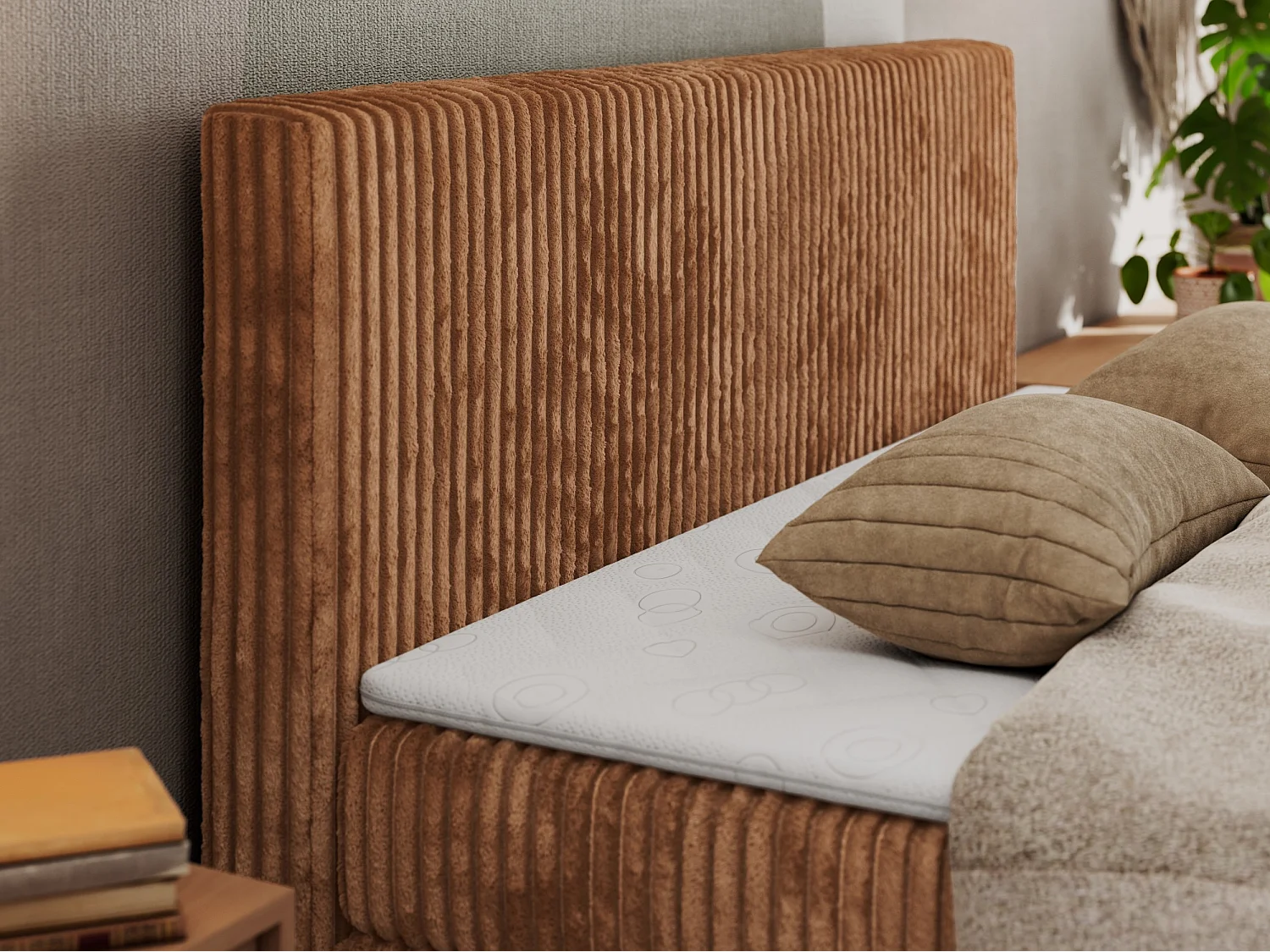 Boxspringbed met hoofdbord H3 + Topper T25 - Oranje Ribstof - 180x200 - TILIANO KING DUO