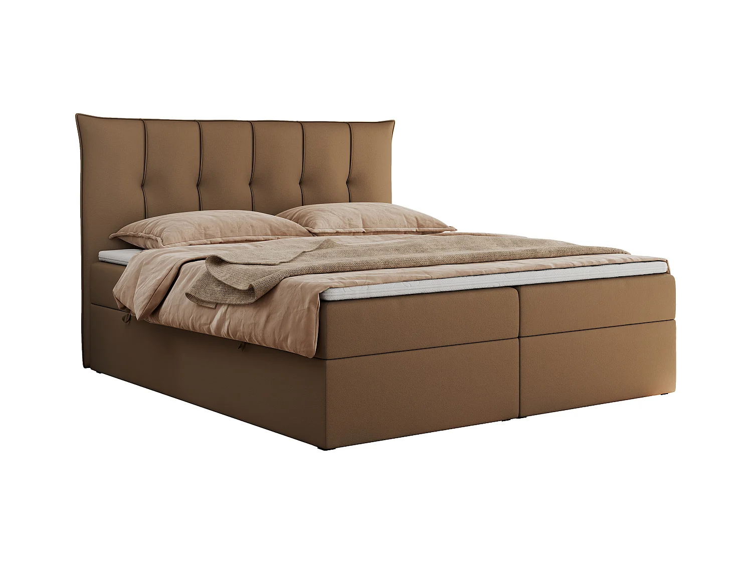 Boxspringbett PREMIUM 10 mit Multipocket-Matratze, gesteppte Kopfstütze, zwei Bettkästen - 160x200 cm - H4 - Braun Kunstleder