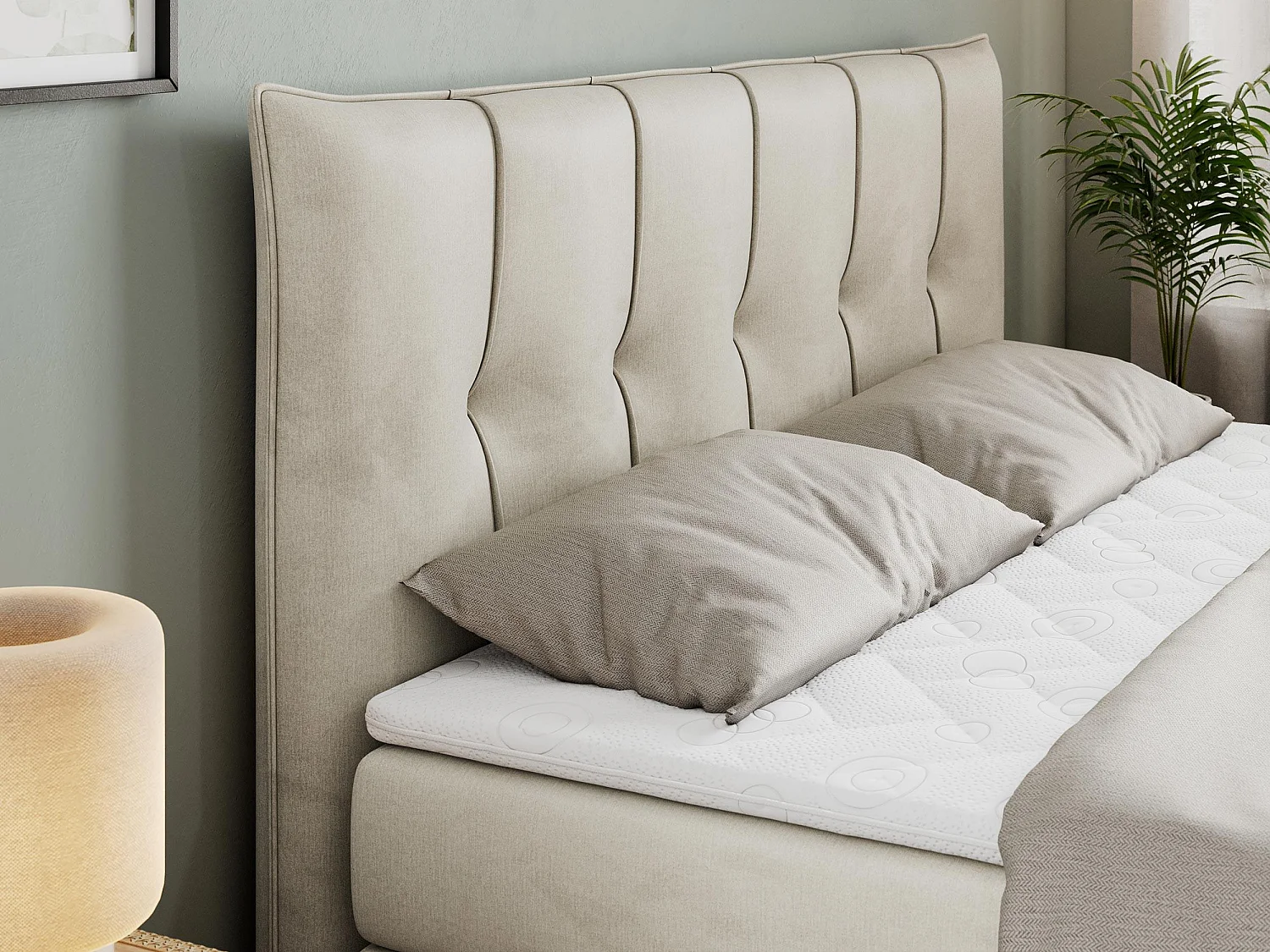 Lit boxspring avec 2 coffres - 2 matelas fermes + surmatelas mousse - Beige Velours - 140x200 - PREMIUM 10 KING