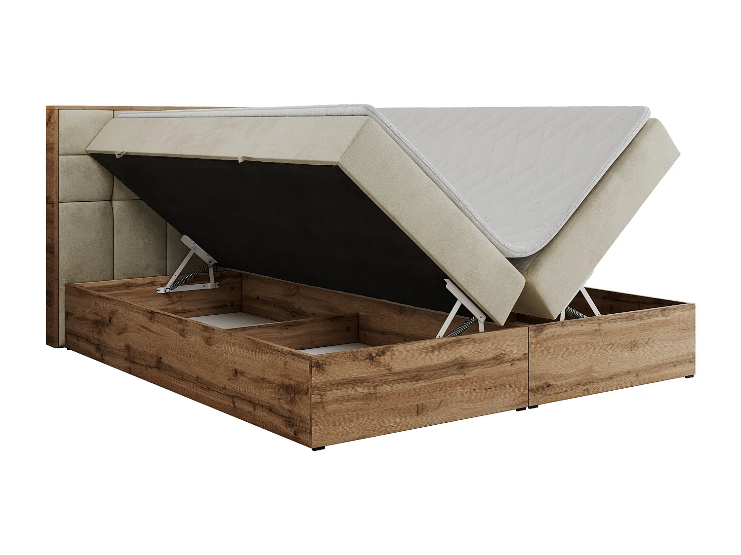 Boxspringbett ALBERO 1, Polsterbett mit gestepptem Kopfteil, Multipocket-Matratze - 180x200 cm - H4 - Beige Velvet