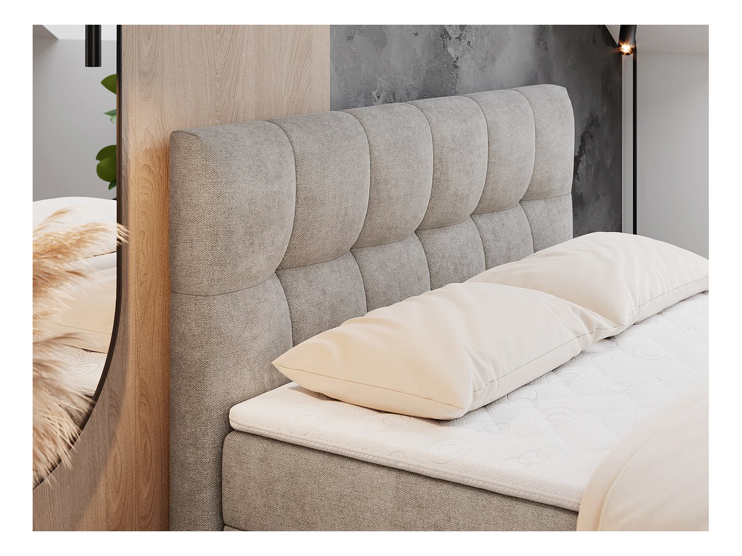 Boxspringbett RICO, Doppelbett mit Matratze, zwei Bettkästen, Bett mit Kopfteil - 200x200 cm - H4 - Beige Stukture