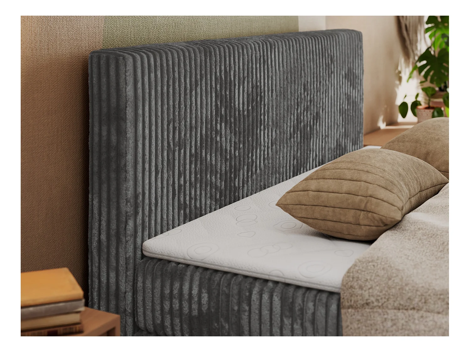 Boxspringbett TILIANO KING DUO, mit zwei Bettkästen, Cord Bett Multipocket-Matratze - 180x200 cm - H3 - Grau Cord