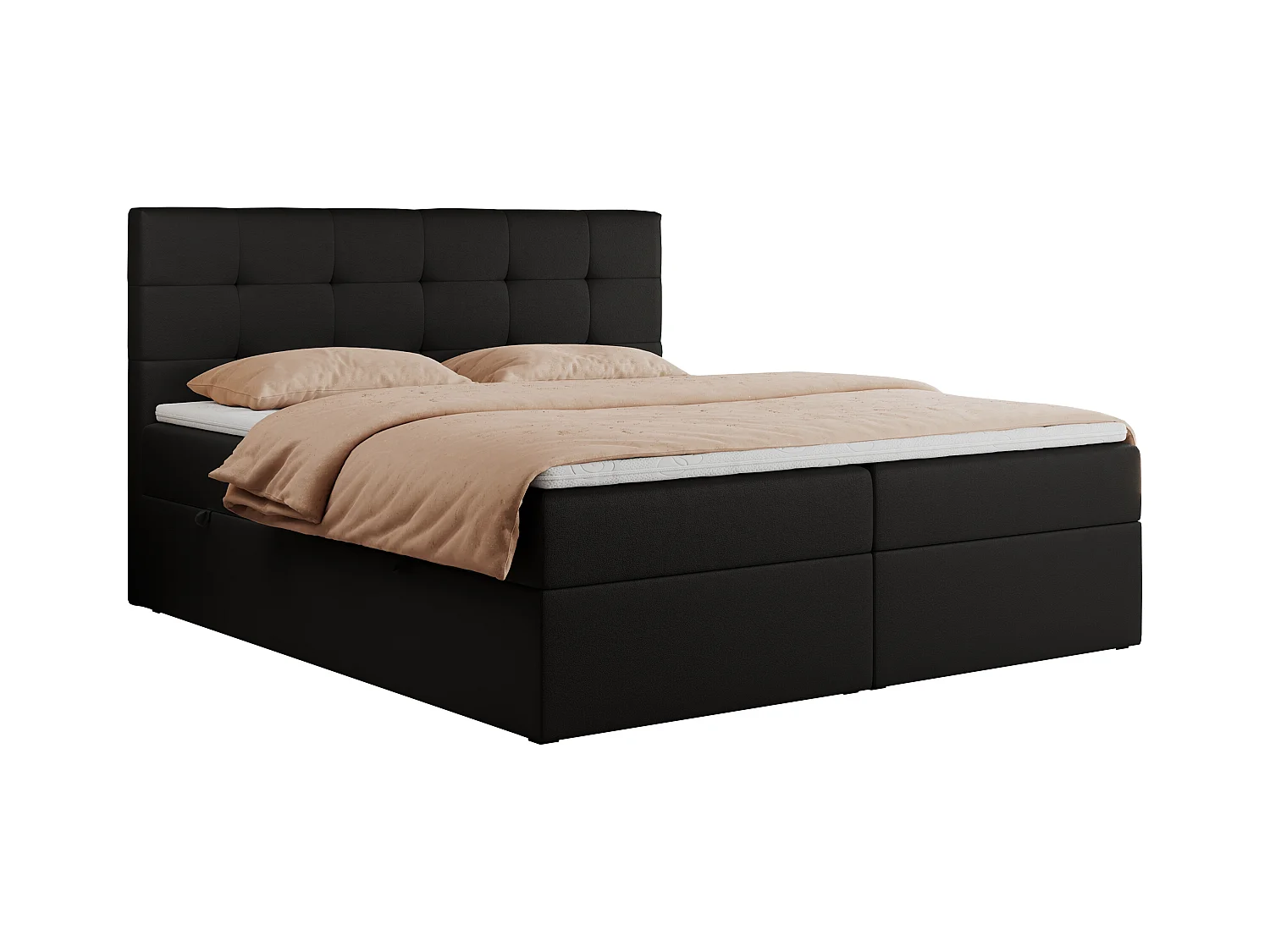 Boxspringbett CENTOS mit gestepptem Kopfteil, Multipocket-Matratze, Doppelbett mit Stauraum - 200x200 cm - H3 - Schwarz Kunstleder