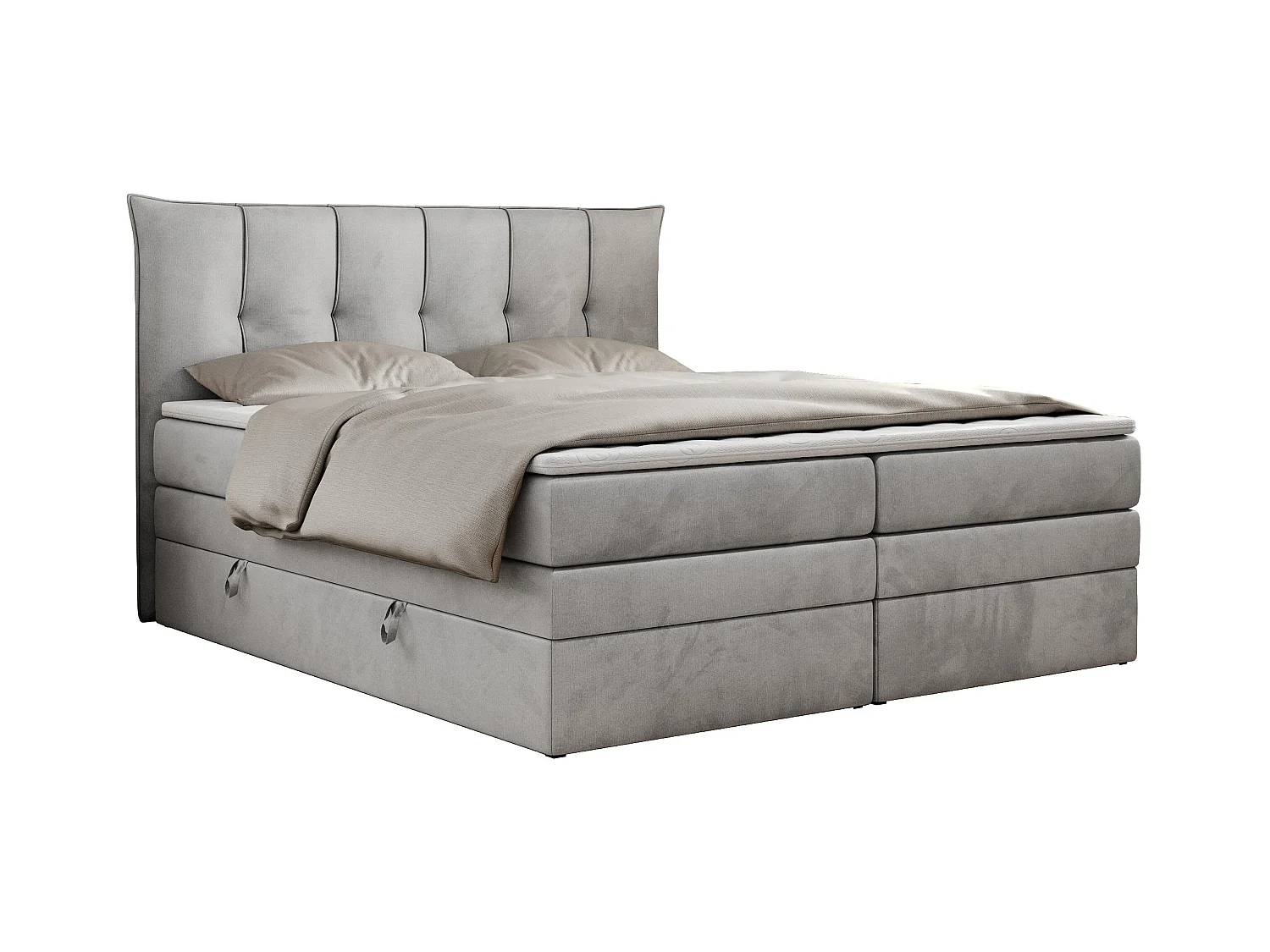 Boxspringbett PREMIUM 10 KING, Doppelbett mit Stauraum, gesteppte Kopfstütze, Multipocket-Matratze - 200x200 cm - H4 - Hellgrau Velvet