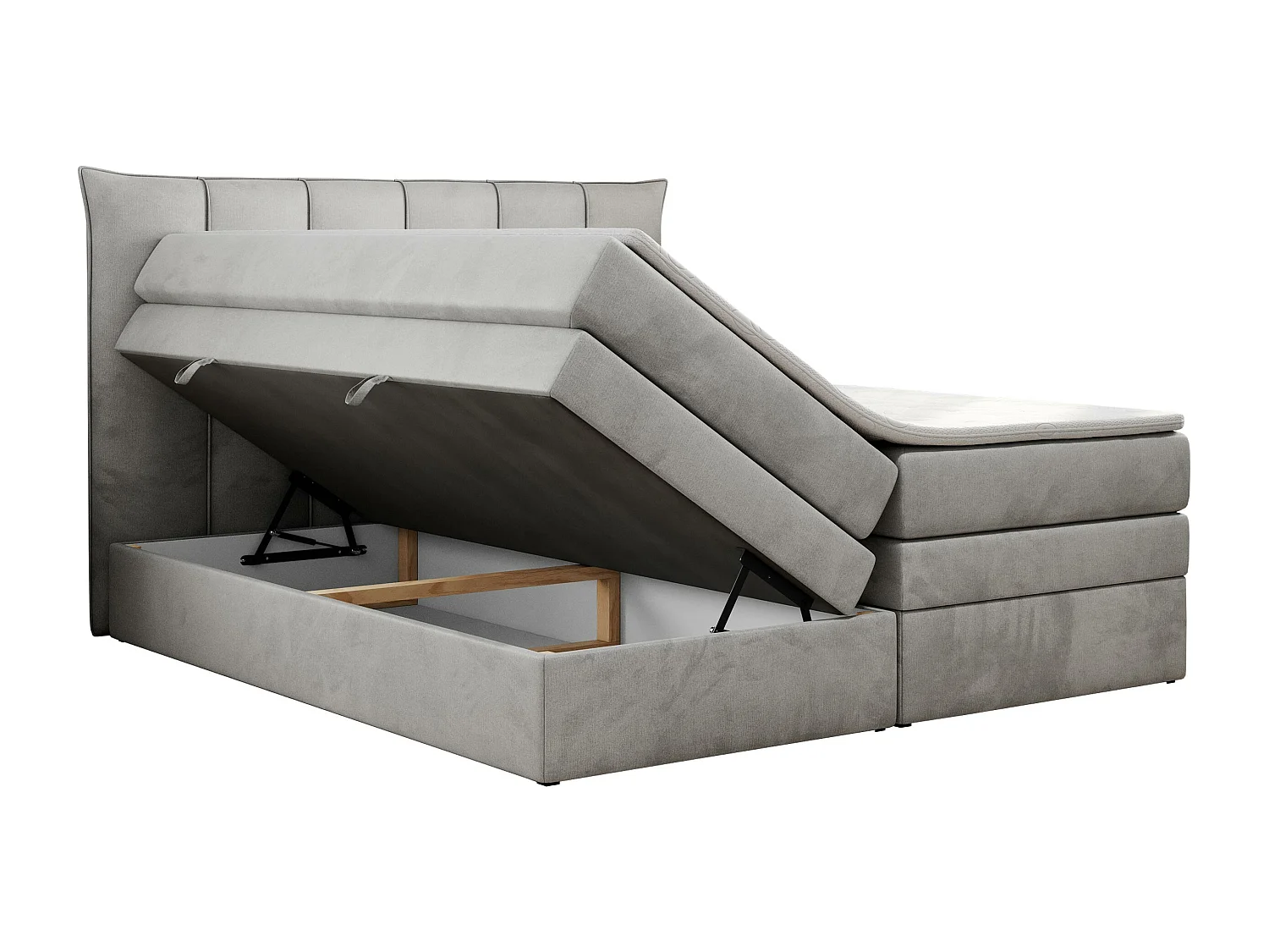 Boxspringbett PREMIUM 10 KING, Doppelbett mit Stauraum, gesteppte Kopfstütze, Multipocket-Matratze - 200x200 cm - H4 - Hellgrau Velvet