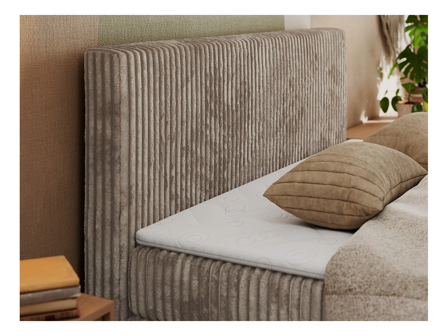 Boxspringbett TILIANO KING DUO, mit zwei Bettkästen, Cord Bett Multipocket-Matratze - 180x200 cm - H3 - Hellbraun Cord