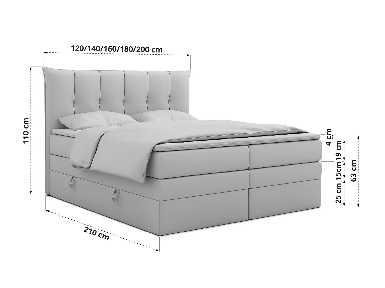 Boxspringbed met hoofdbord H3 + Topper T25 - Wit Kunstleer - 160x200 - PREMIUM 10 KING