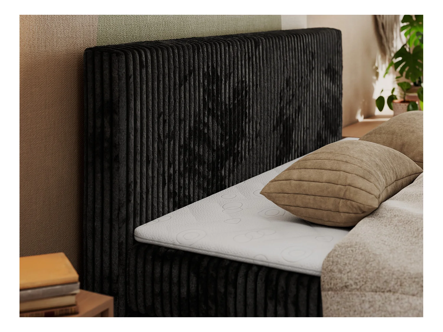 Boxspringbett TILIANO KING DUO, mit zwei Bettkästen, Cord Bett Multipocket-Matratze - 180x200 cm - H3 - Schwarz Cord