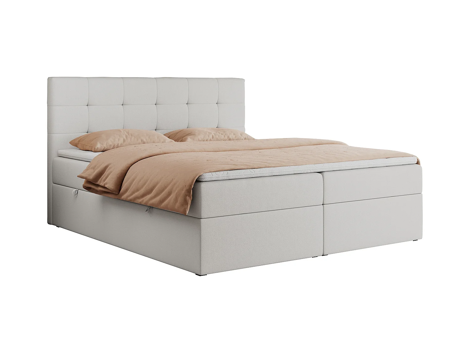 Boxspringbett CENTOS mit gestepptem Kopfteil, Multipocket-Matratze, Doppelbett mit Stauraum - 160x200 cm - H4 - Weiß Kunstleder