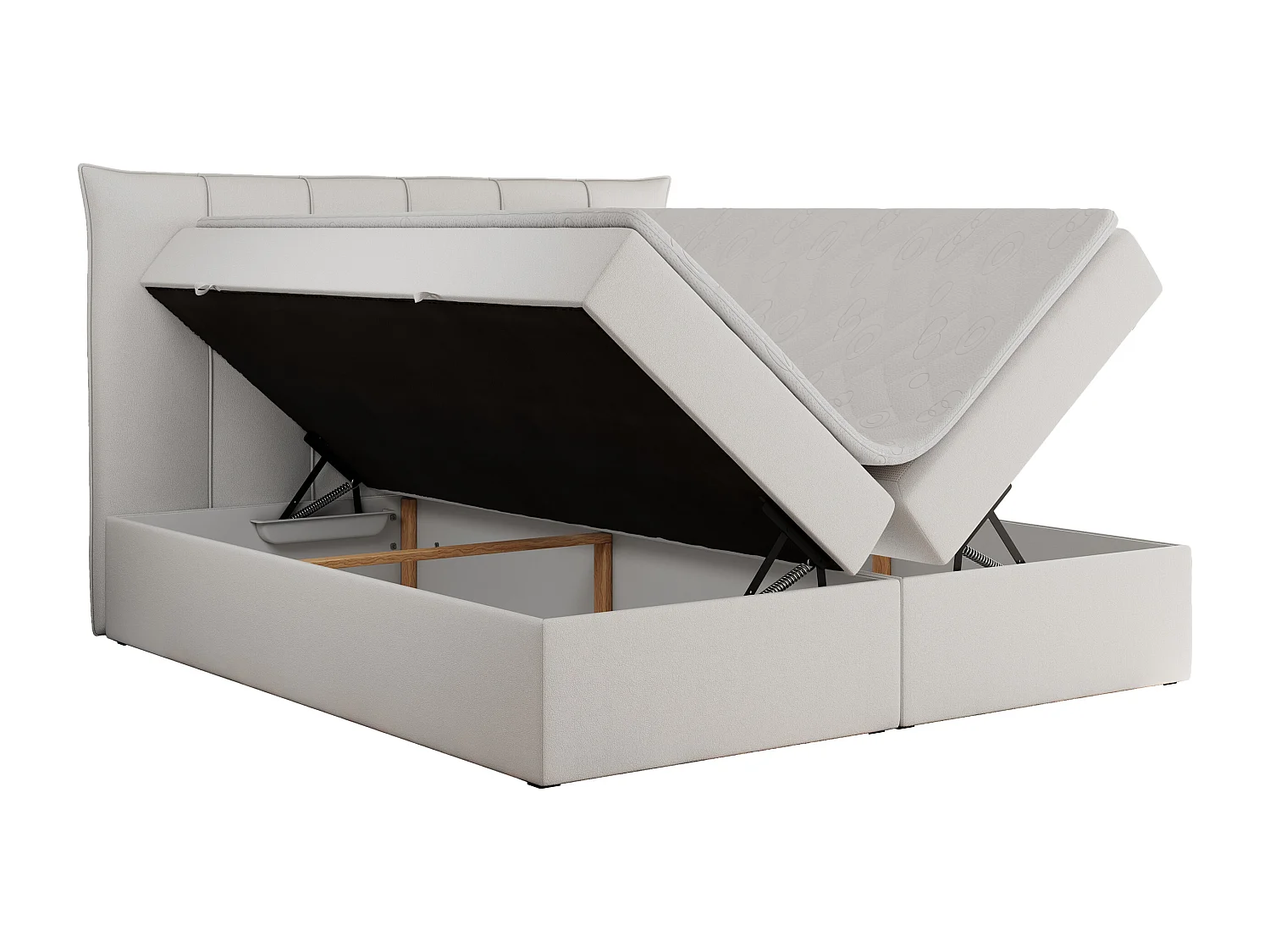 Boxspringbett PREMIUM 10 mit Multipocket-Matratze, gesteppte Kopfstütze, zwei Bettkästen - 140x200 cm - H4 - Weiß Kunstleder