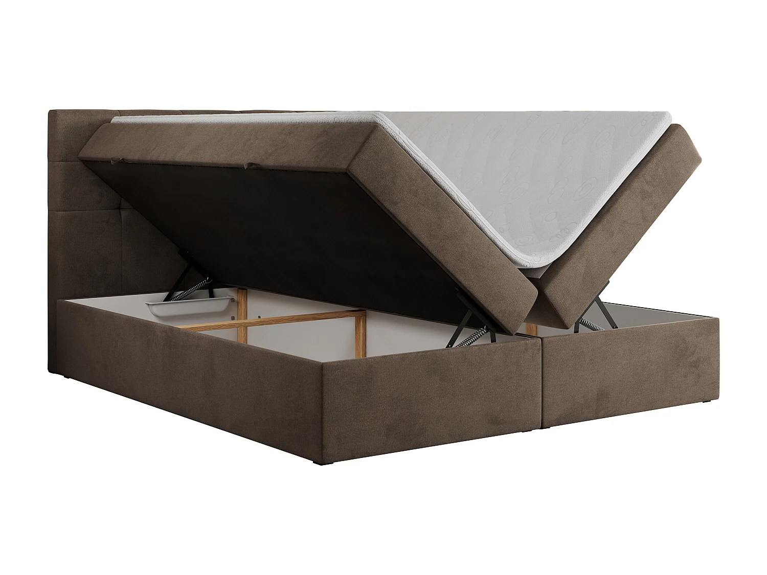 Boxspringbett CENTOS mit gestepptem Kopfteil, Multipocket-Matratze, Doppelbett mit Stauraum - 160x200 cm - H4 - Braun Velvet