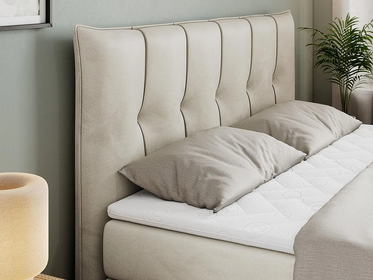 Boxspringbett PREMIUM 10 KING, Doppelbett mit Stauraum, gesteppte Kopfstütze, Multipocket-Matratze - 160x200 cm - H4 - Beige Velvet