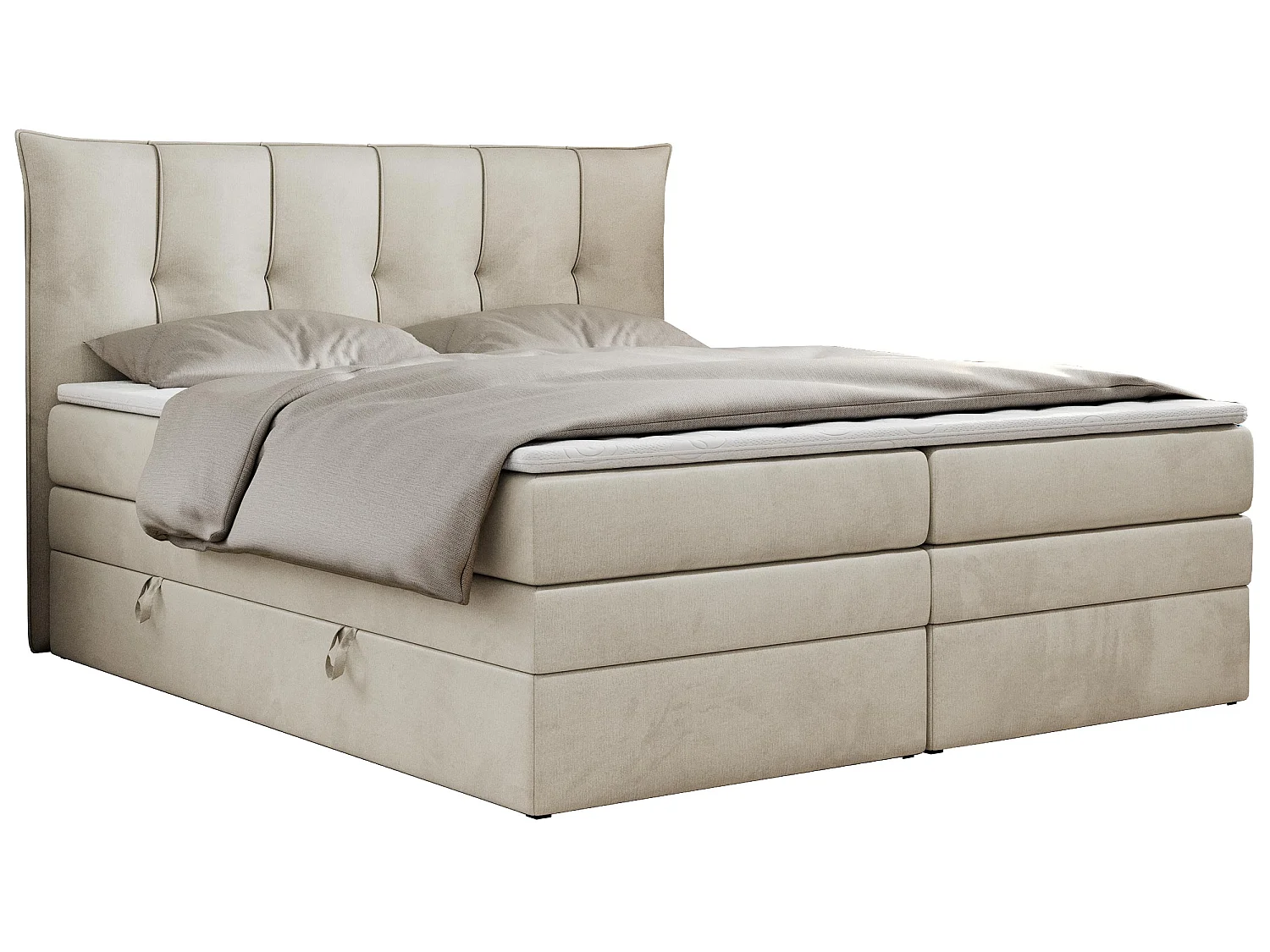Boxspringbed met hoofdbord H4 + Topper T25 - Beige Fluweel - 160x200 - PREMIUM 10 KING