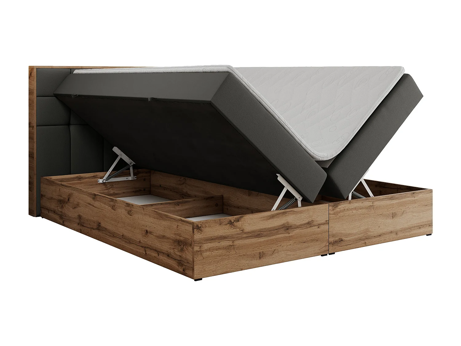 Boxspringbett ALBERO 1, Polsterbett mit gestepptem Kopfteil, Multipocket-Matratze - 200x200 cm - H4 - Dunkelgrau Kunstleder