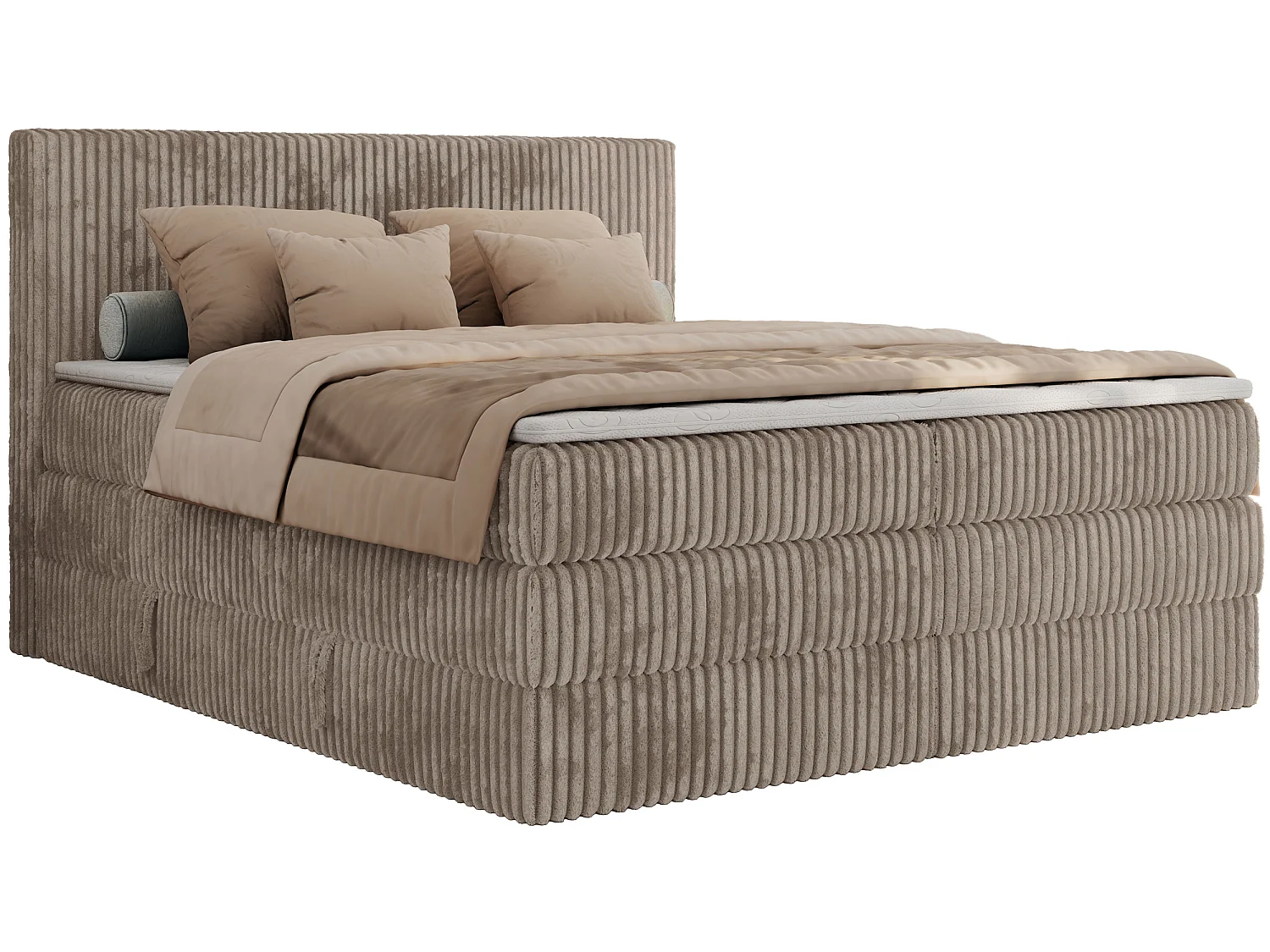 Boxspringbed met hoofdbord H4 + Topper T25 - Lichtbruin Ribstof - 180x200 - TILIANO KING