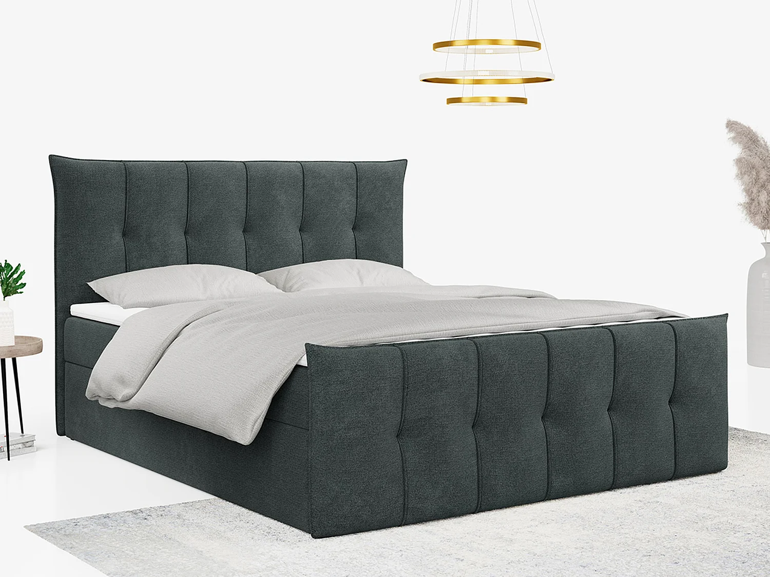 Boxspringbett PREMIUM 11 mit Stauraum, gestepptem Kopfteil, Multipocket-Matratze und Topper - 180x200 cm - H3 - Dunkelgrau Strukture