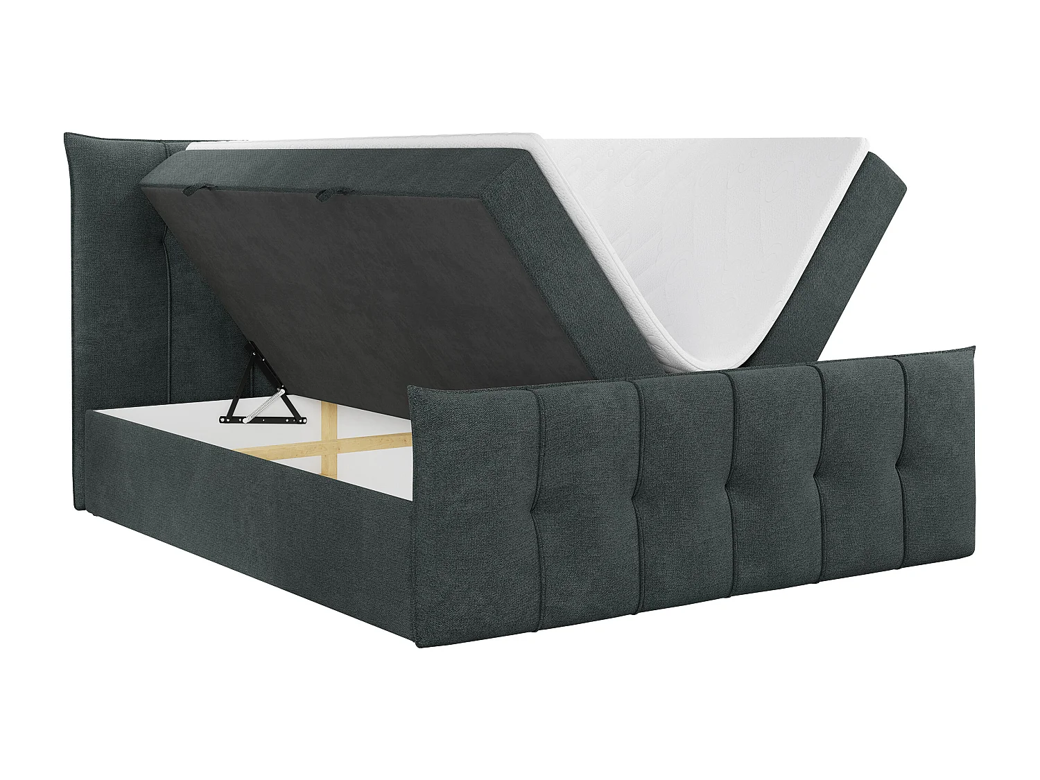 Boxspringbett PREMIUM 11 mit Stauraum, gestepptem Kopfteil, Multipocket-Matratze und Topper - 180x200 cm - H3 - Dunkelgrau Strukture