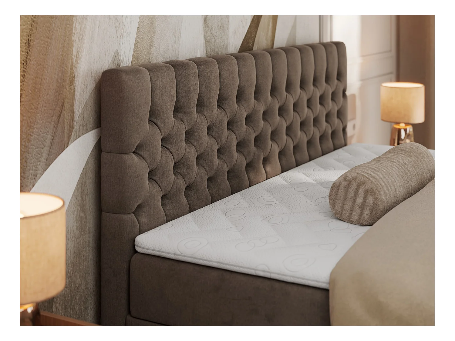 Boxspringbett GRIMALDI mit zwei Bettkästen, gesteppter Kopfstütze, Metallfüßen - 120x200 cm - H3 - Braun Velvet
