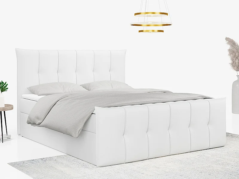 Boxspringbett PREMIUM 11 mit Stauraum, gestepptem Kopfteil, Multipocket-Matratze und Topper - 120x200 cm - H3 - Weiß Kunstleder