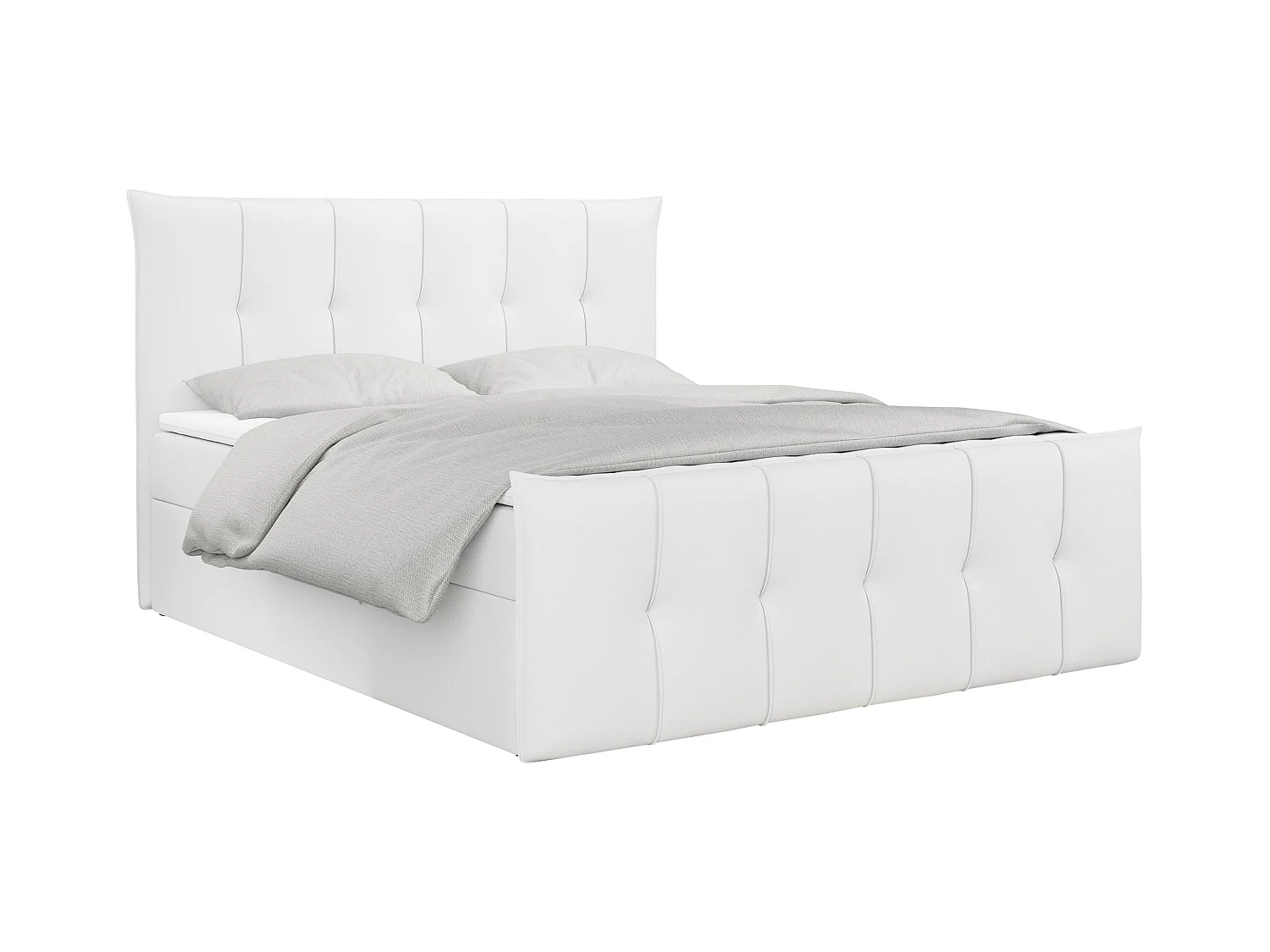 Boxspringbett PREMIUM 11 mit Stauraum, gestepptem Kopfteil, Multipocket-Matratze und Topper - 120x200 cm - H3 - Weiß Kunstleder