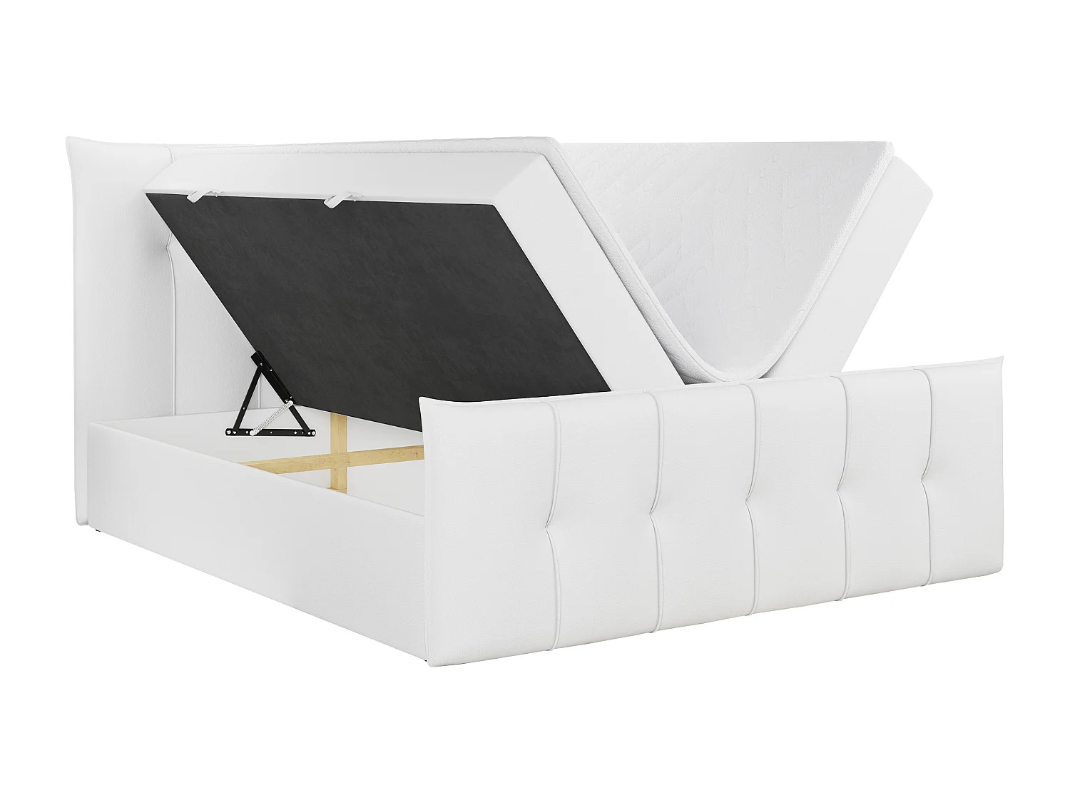 Boxspringbett PREMIUM 11 mit Stauraum, gestepptem Kopfteil, Multipocket-Matratze und Topper - 120x200 cm - H3 - Weiß Kunstleder