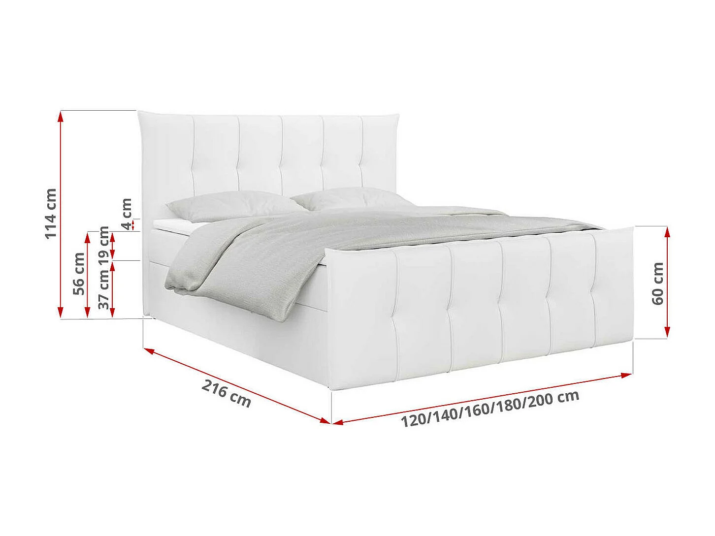 Boxspringbett PREMIUM 11 mit Stauraum, gestepptem Kopfteil, Multipocket-Matratze und Topper - 120x200 cm - H3 - Weiß Kunstleder