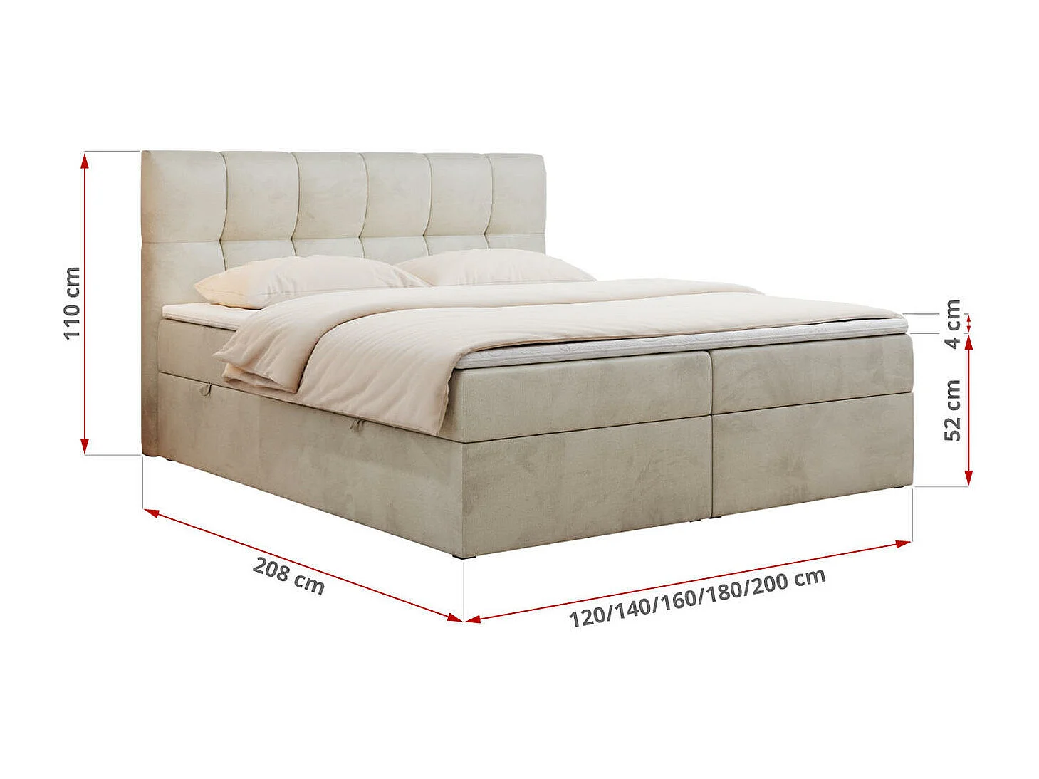 Boxspringbett RICO, Doppelbett mit Matratze, zwei Bettkästen, Bett mit Kopfteil - 140x200 cm - H3 - Beige Velvet