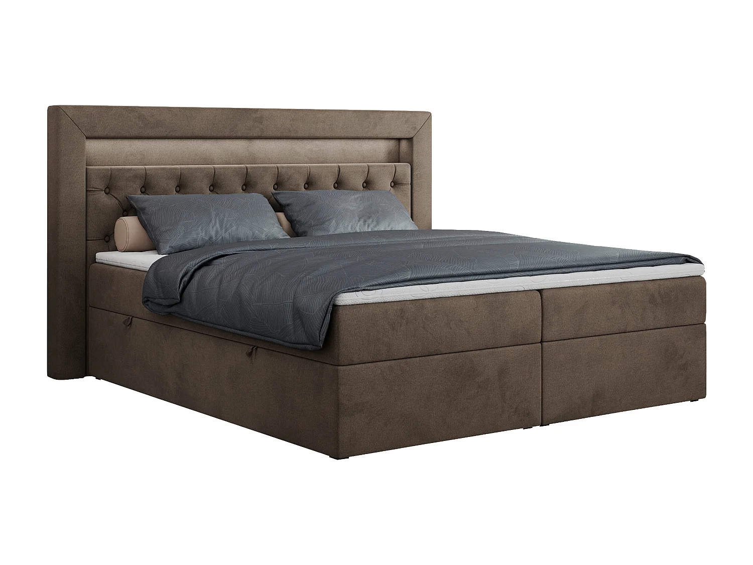 Boxspringbett GOLD 6, Doppelbett mit Stauraum, LED-Beleuchtung, gesteppte Kopfstütze - 120x200 cm - H4 - Braun Velvet