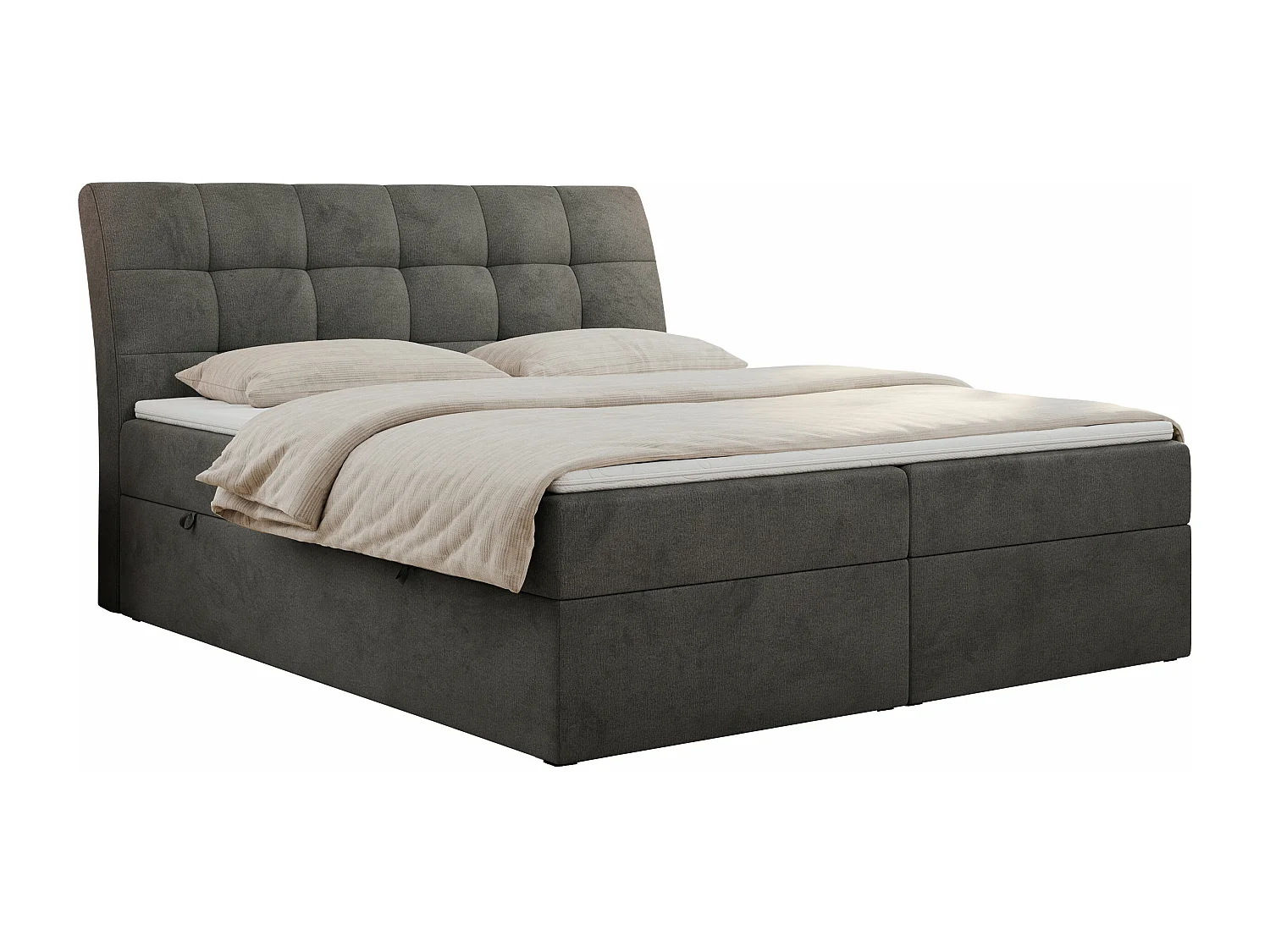 Boxspringbett DIEGOS mit Stauraum, gestepptem Kopfteil, Multipocket-Matratze - 120x200 cm - H4 - Dunkelgrau Velvet