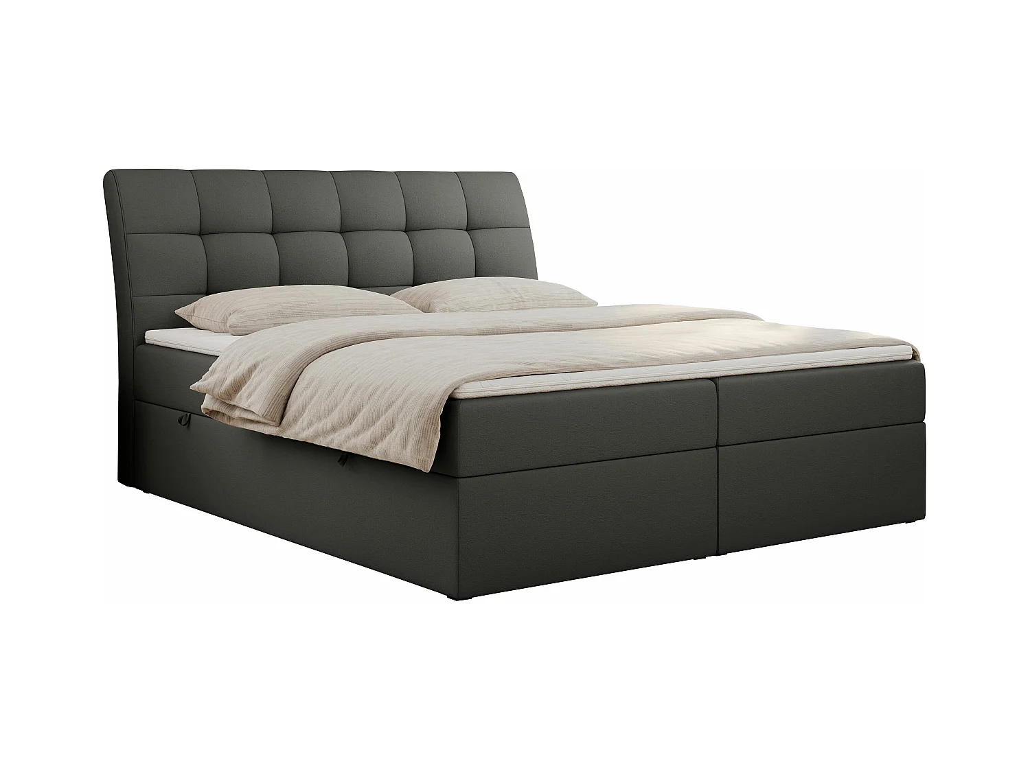 Boxspringbett DIEGOS mit Stauraum, gestepptem Kopfteil, Multipocket-Matratze - 140x200 cm - H4 - Dunkelgrau Kunstleder
